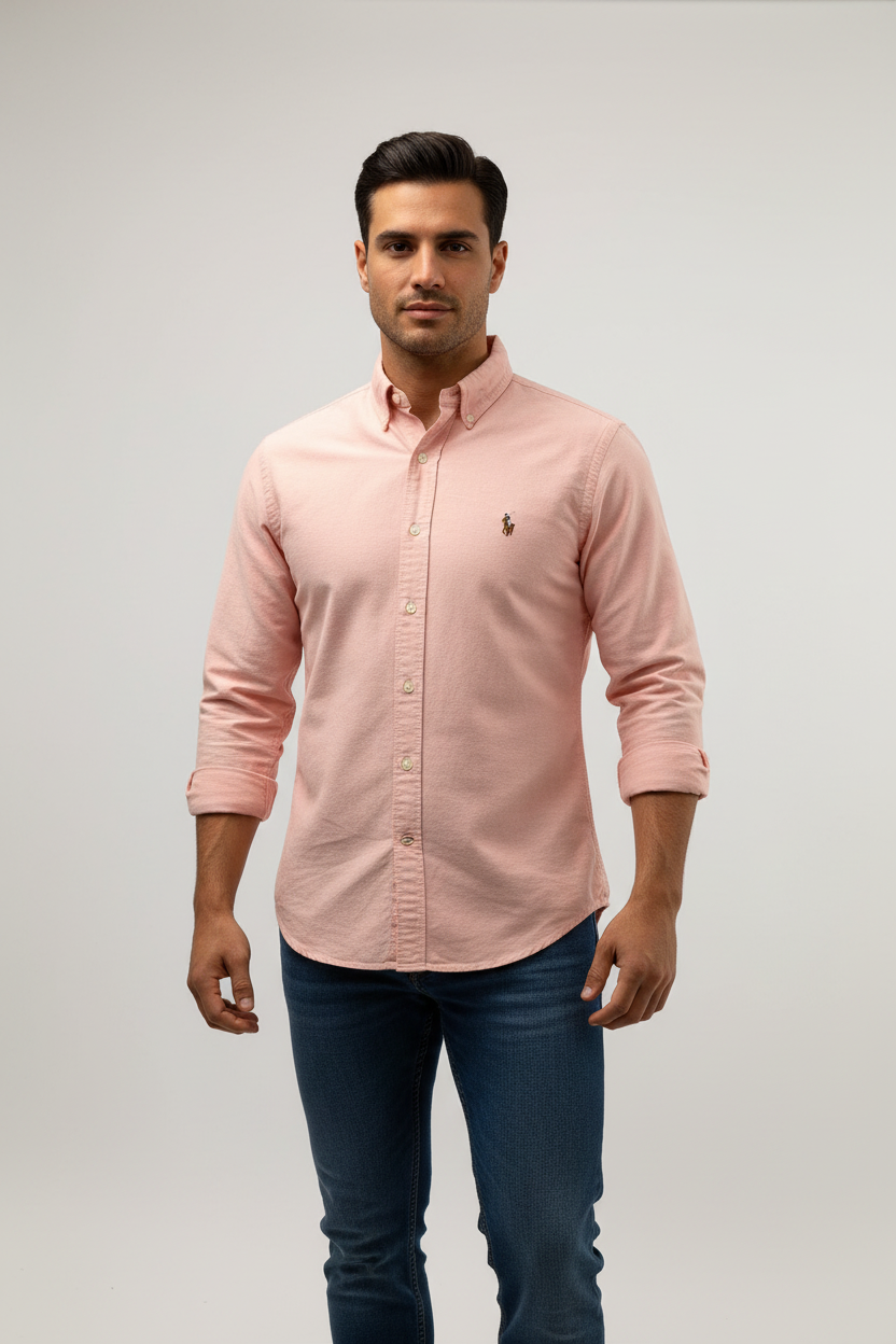 Camisa de botones Polo Ralph Lauren 🏇🏼 Oxford en color salmon Talla M Entalle Custom Fit