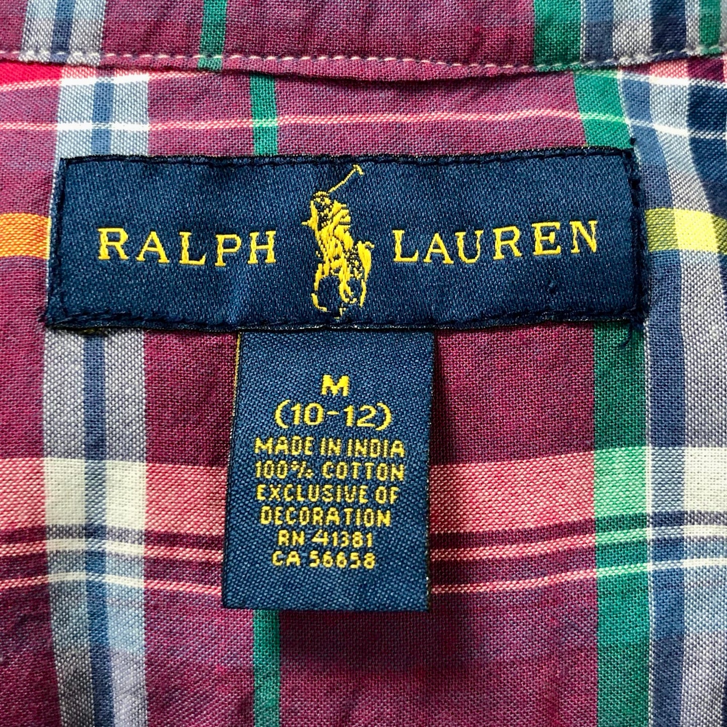 Camisa Polo Ralph Lauren 🏇🏼 con patron de cuadros en eojo, azul y verde Talla M (10-12) de niño Entalle Regular