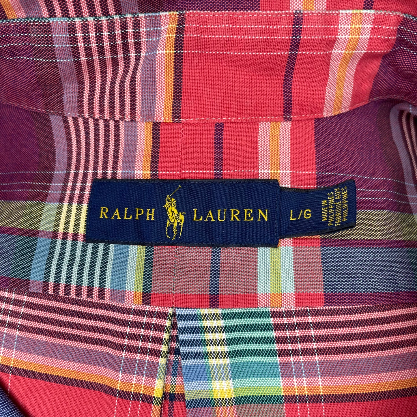 Camisa Polo Ralph Lauren 🏇🏼 Oxfod con patron de cuadros tartán en rojo, azul y amarillo Talla L Entalle Regular