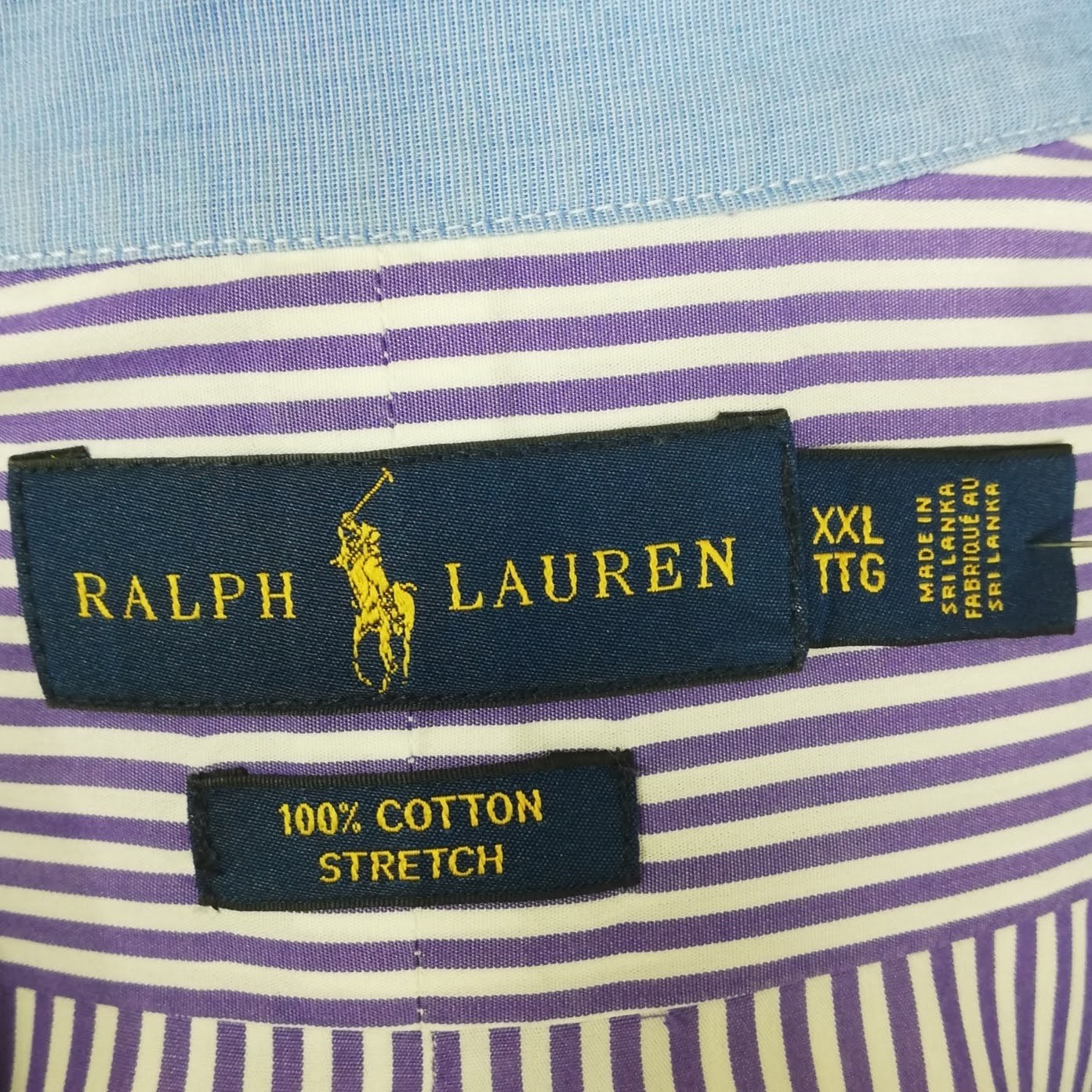 Camisa Polo Ralph Lauren 🏇🏼 con patron de rayas en color morado y blanco Talla XXL Entalle Regular