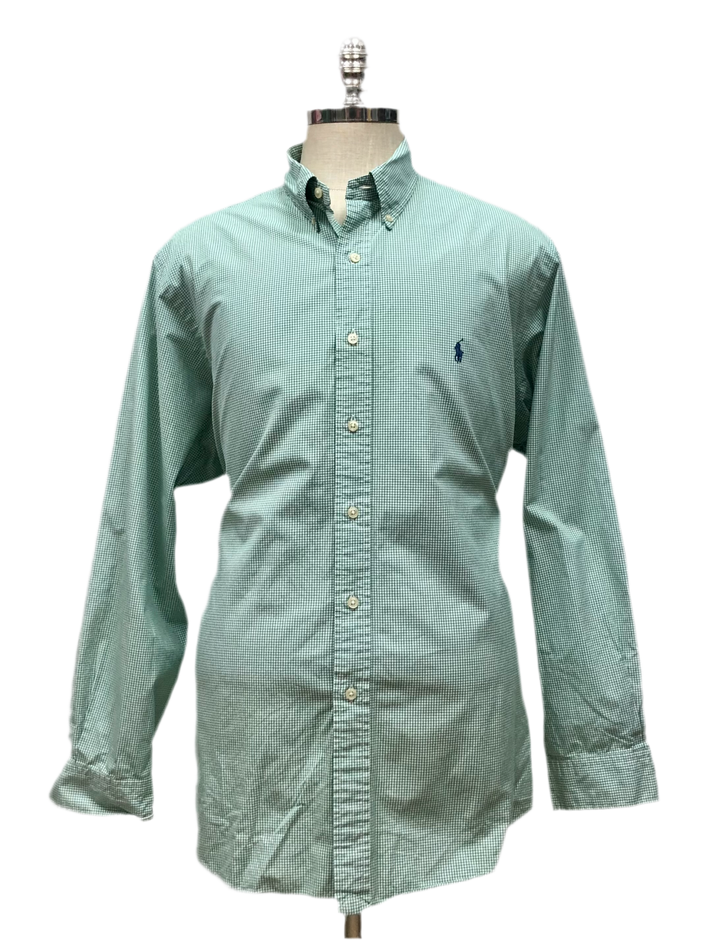 Camisa Polo Ralph Lauren 🏇🏼 con patron de cuadros finos verde y blanco Talla XXL Entalle Custom Fit (ver descripción)