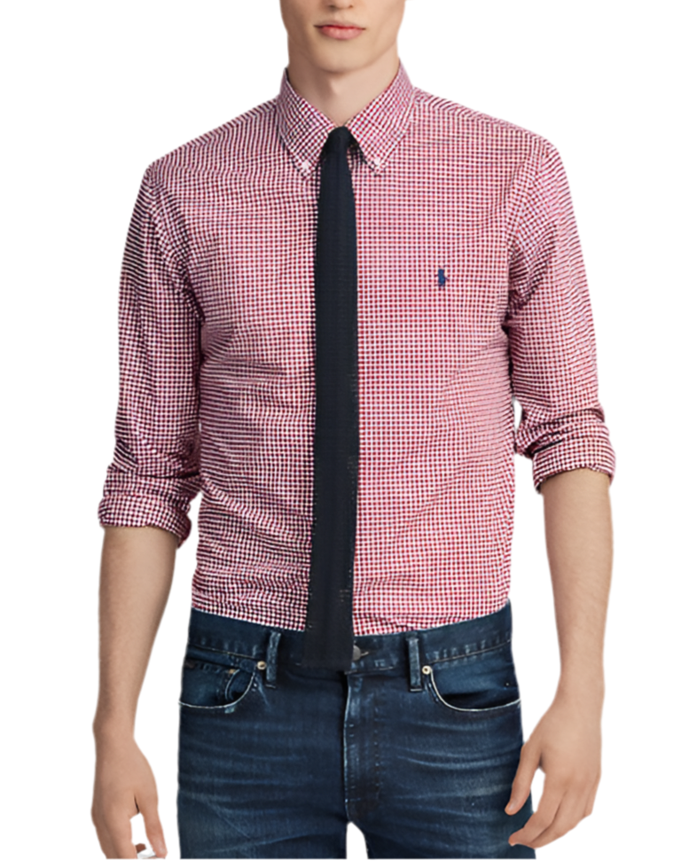 Camisa Polo Ralph Lauren 🏇🏼 Oxford con patron de cuadros gingham rojo y blanco Talla M Entalle Slim Fit