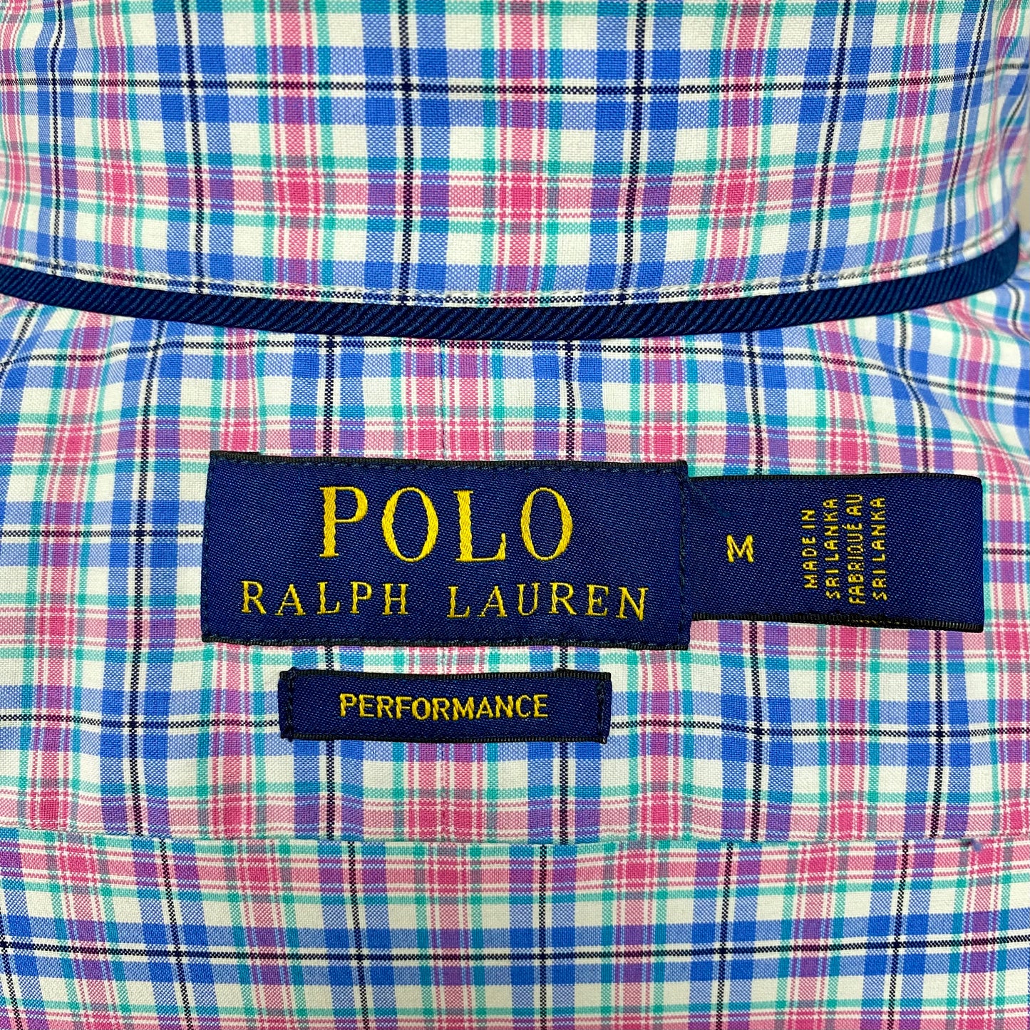 Camisa Polo Ralph Lauren 🏇🏼 Performance con patron de cuadros rosado, azul y blanco Talla M Entalle Regular