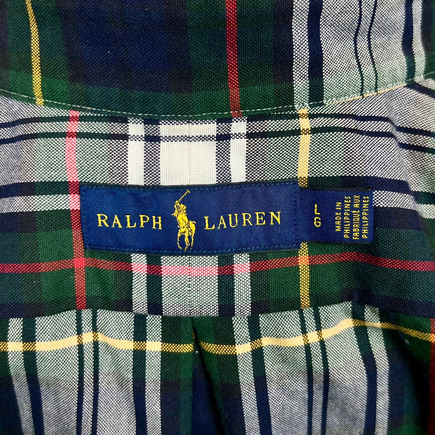 Camisa Polo Ralph Lauren 🏇🏼 Oxford con patron de cuadros verde oscuro, azul y blanco Talla L Entalle Regular