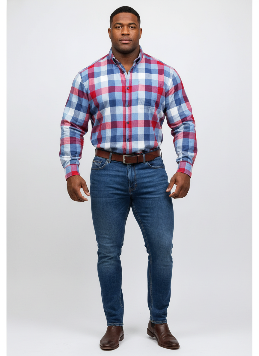 Camisa Columbia 🔹 Con patrón de cuadros en color rojo, azul y blanco Talla XXL