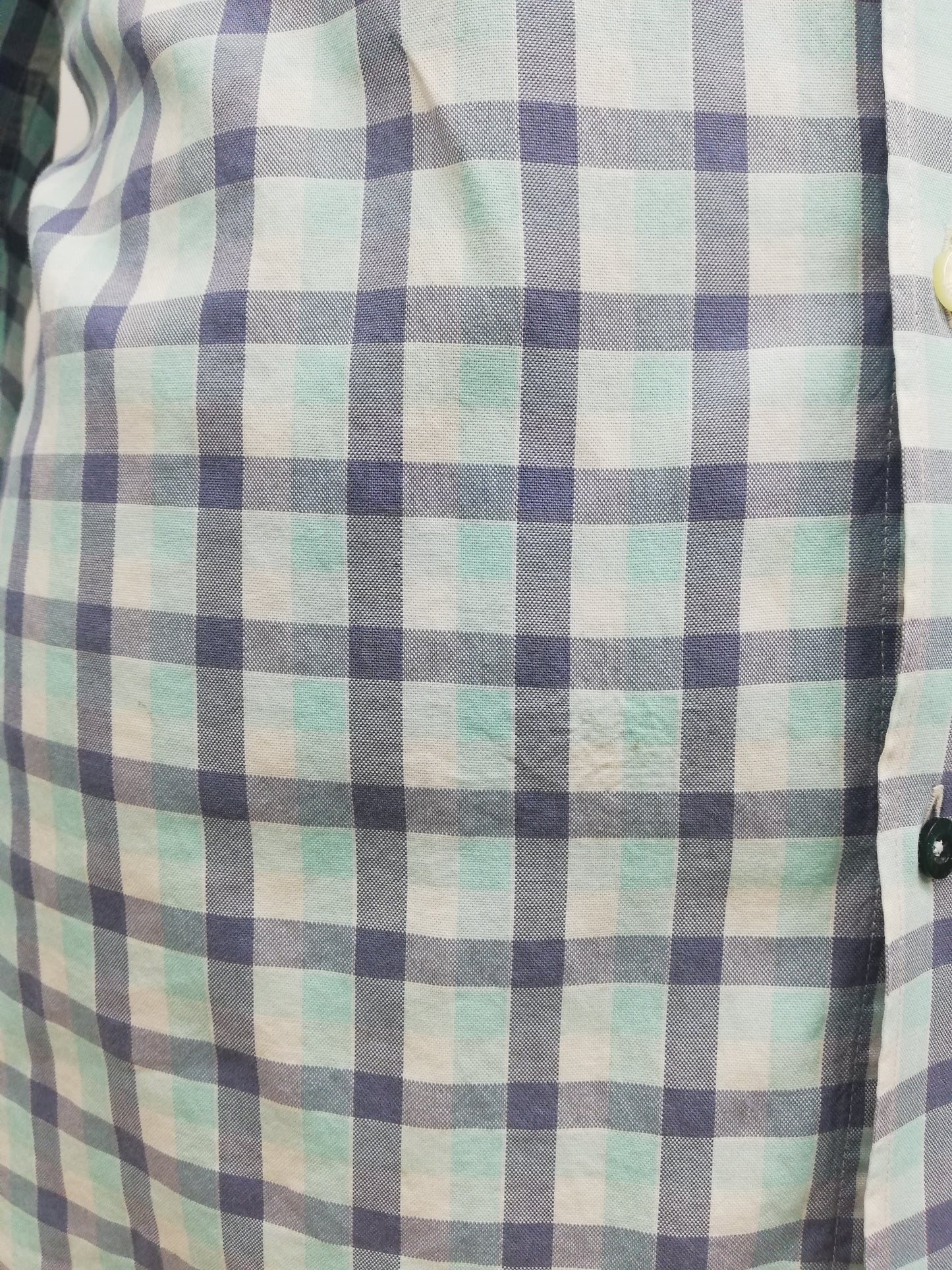 Camisa de botones Lacoste 🐊 con patron de cuadros en azul, turquesa y blanco Talla L Entalle Regular (ver descripción)