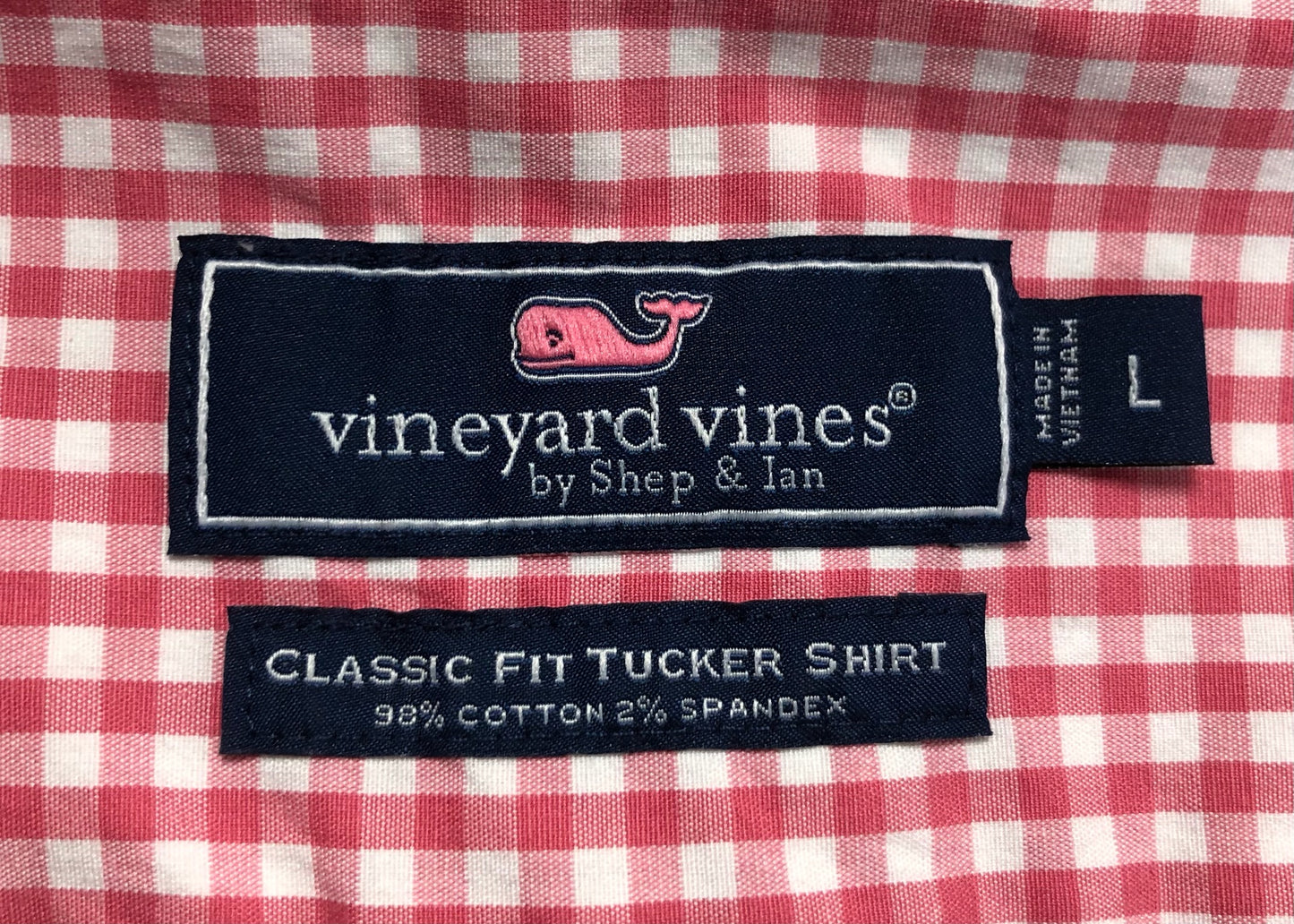 Camisa de botones Vineyard Vines 🐳 de cuadros gingham en color rosado y blanco Talla L Entalle Clásico