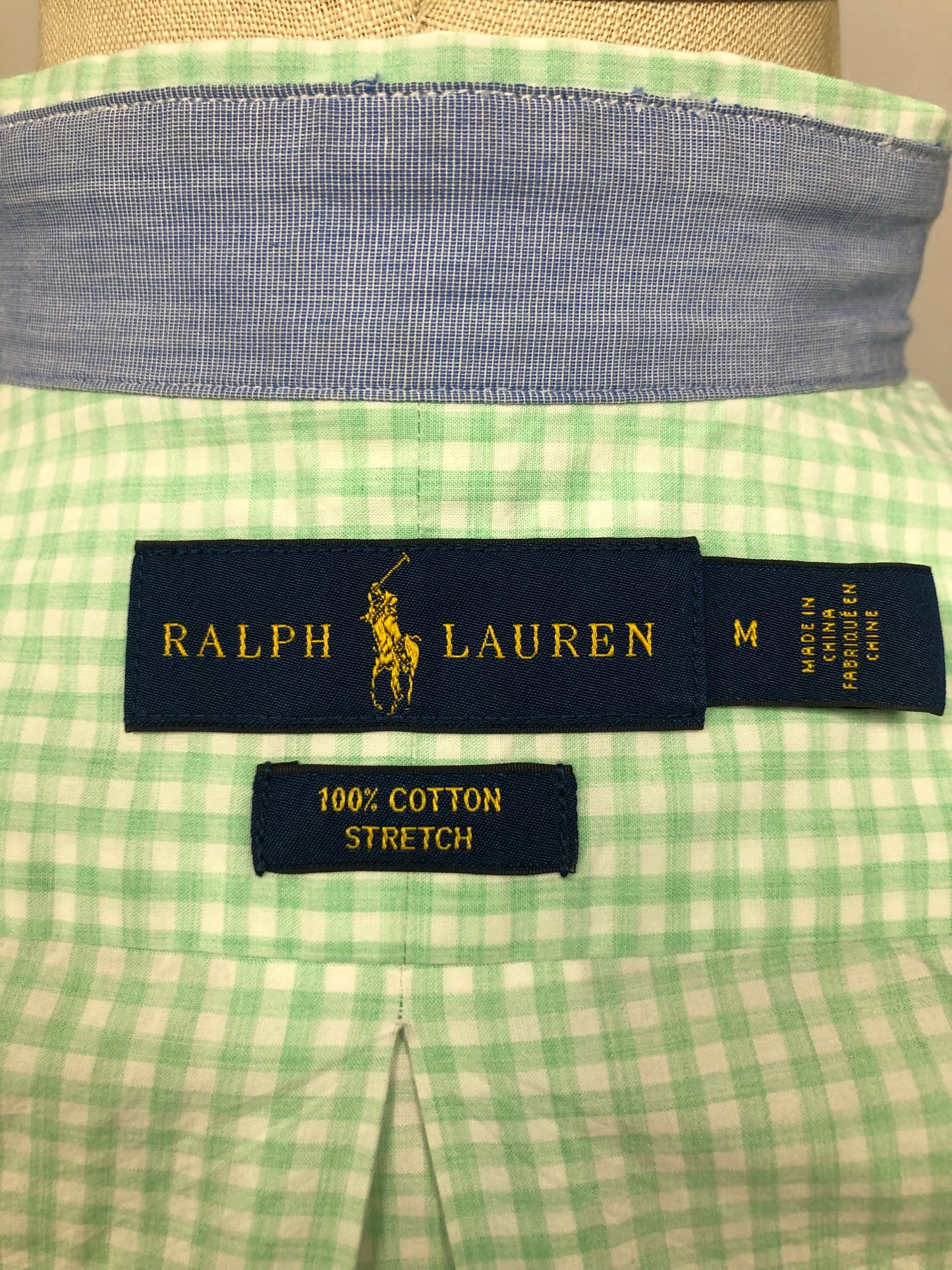 Camisa Polo Ralph Lauren 🏇🏼 con patrón de cuadros gingham verde claro y blanco Talla M Entalle Regular