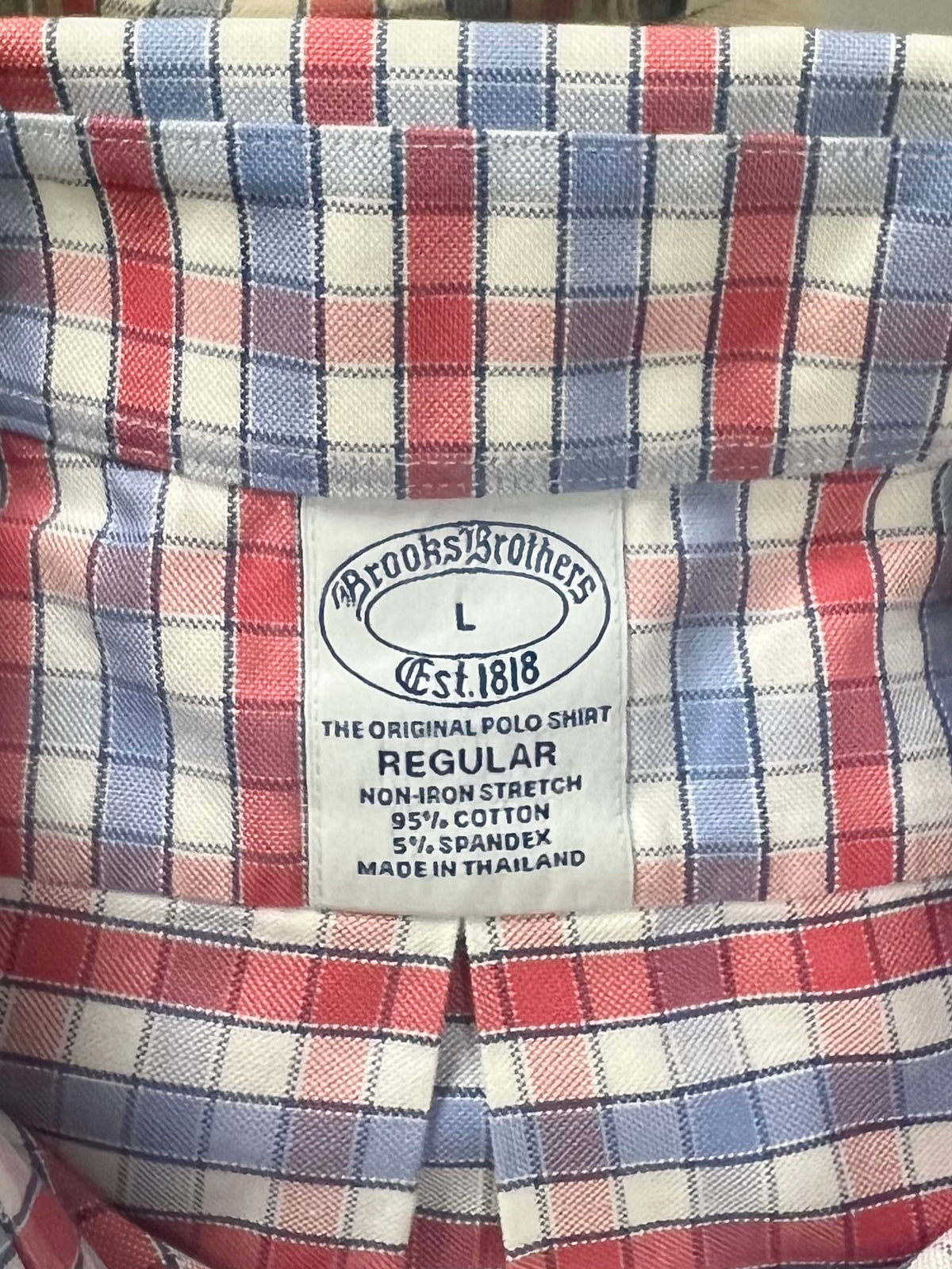 Camisa Brooks Brothers 🐑 color de cuadros en rojo, azul y blanco Talla L Entalle Regular