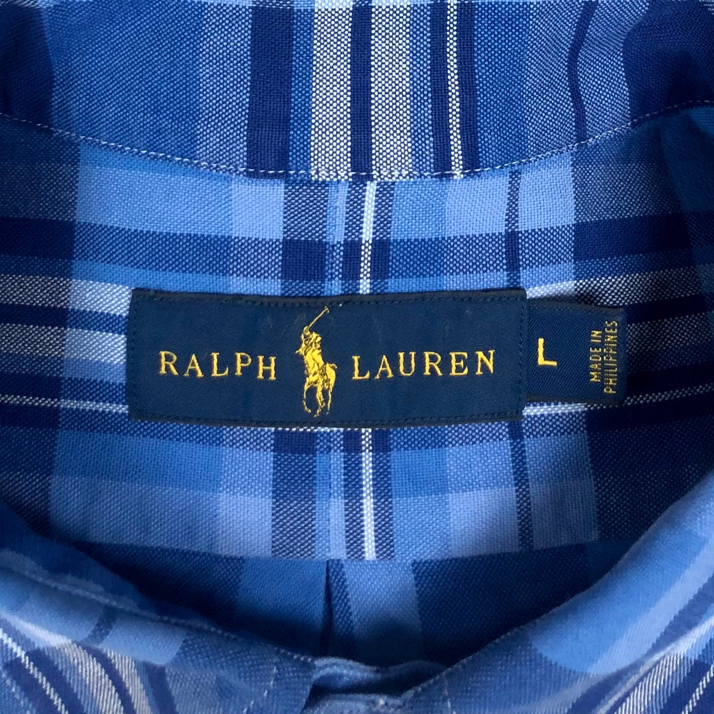 Camisa de botones Polo Ralph Lauren 🏇🏼 Oxford de cuadros tartán azul, celeste y blanco Talla L Entalle Regular