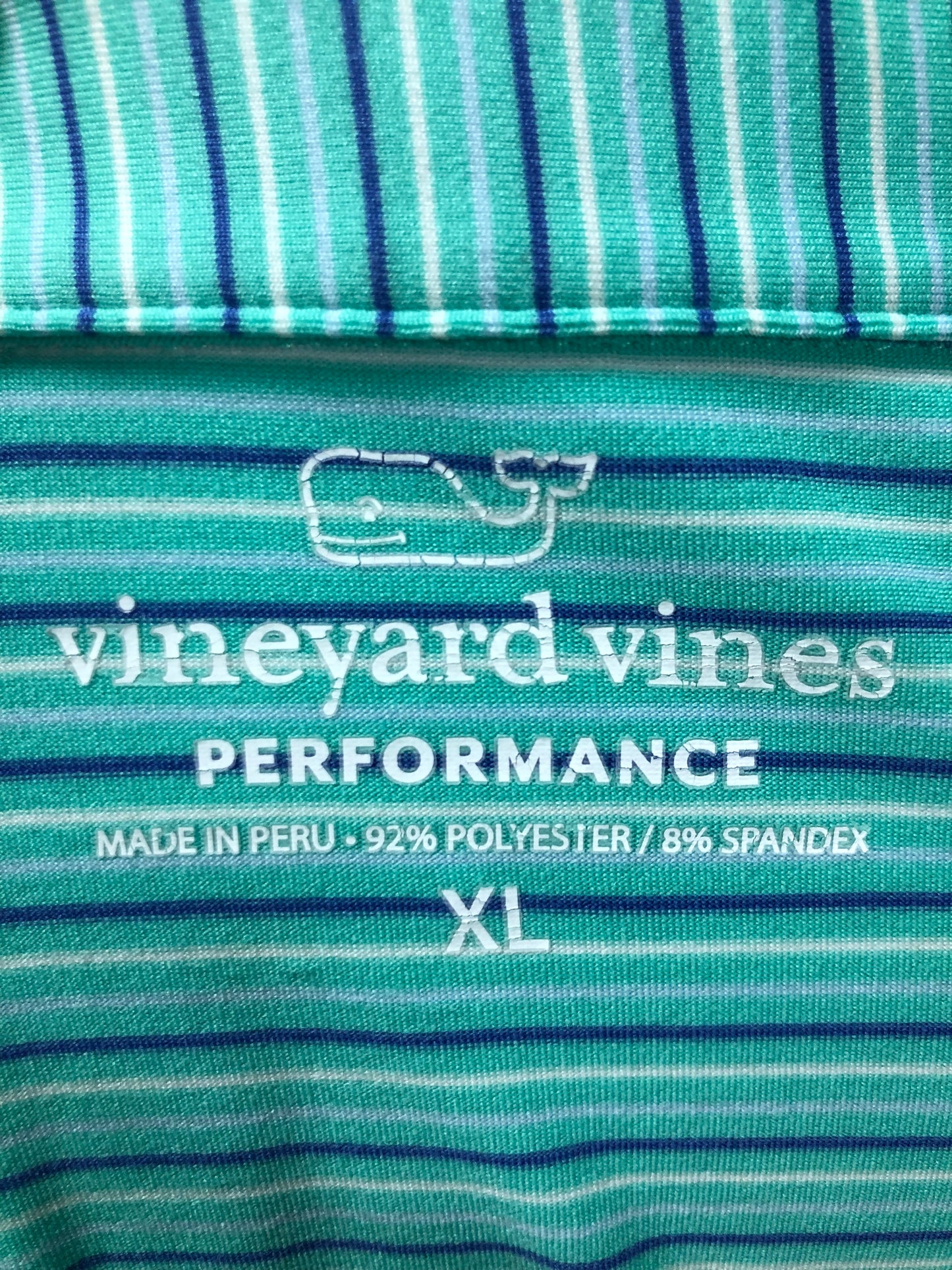 Camiseta Polo Vineyard Vines 🐳 Performance con rayas en turquesa y blanco Talla XL Entalle Regular