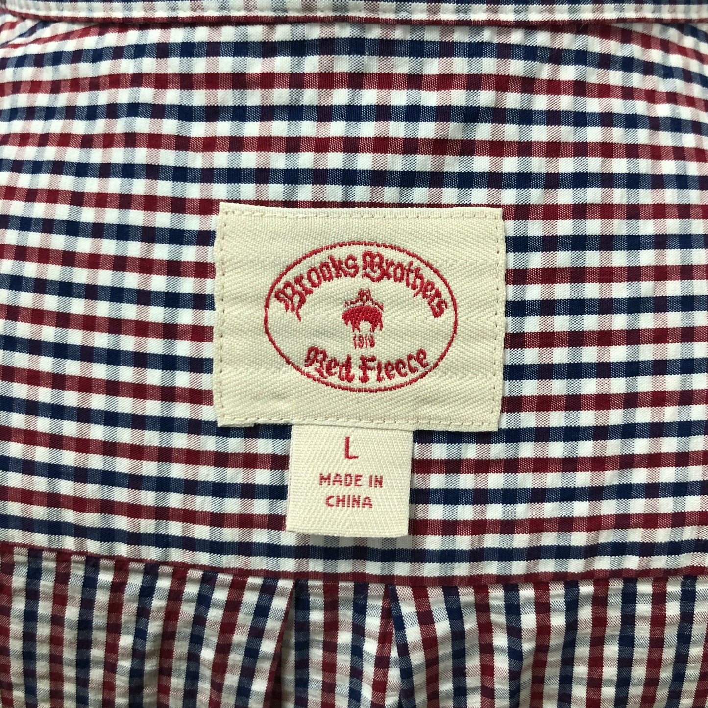 Camisa de botones Brooks Brothers 🐑 Seersucker de cuadros en color rojo, azul y blanco Talla L Entalle Regular