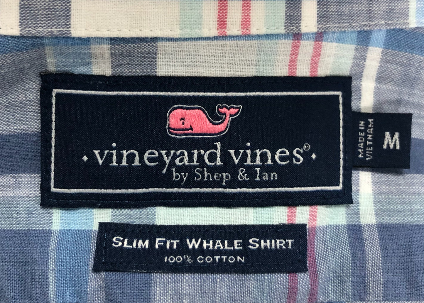 Camisa de botones Vineyard Vines 🐳 color blanco de cuadros en color celeste, azul y rosado Talla M Entalle Slim Fit