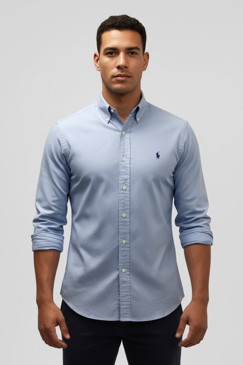 Camisa de botones Polo Ralph Lauren 🏇🏼 en color celeste tornasol Talla M Entalle Regular