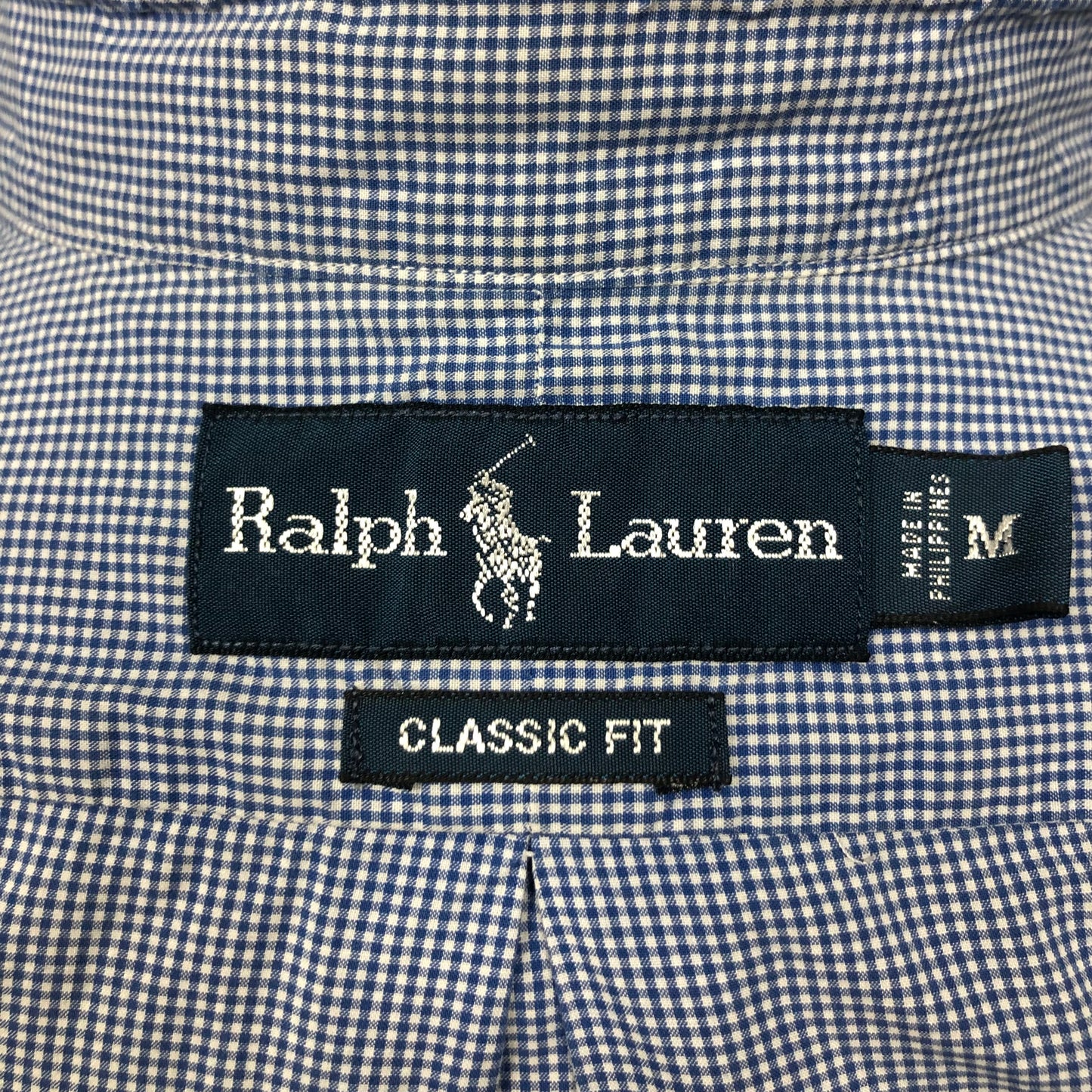 Camisa Polo Ralph Lauren 🏇🏼 color blanco con patrón de cuadros finos en azul Talla M Entalle Clásico