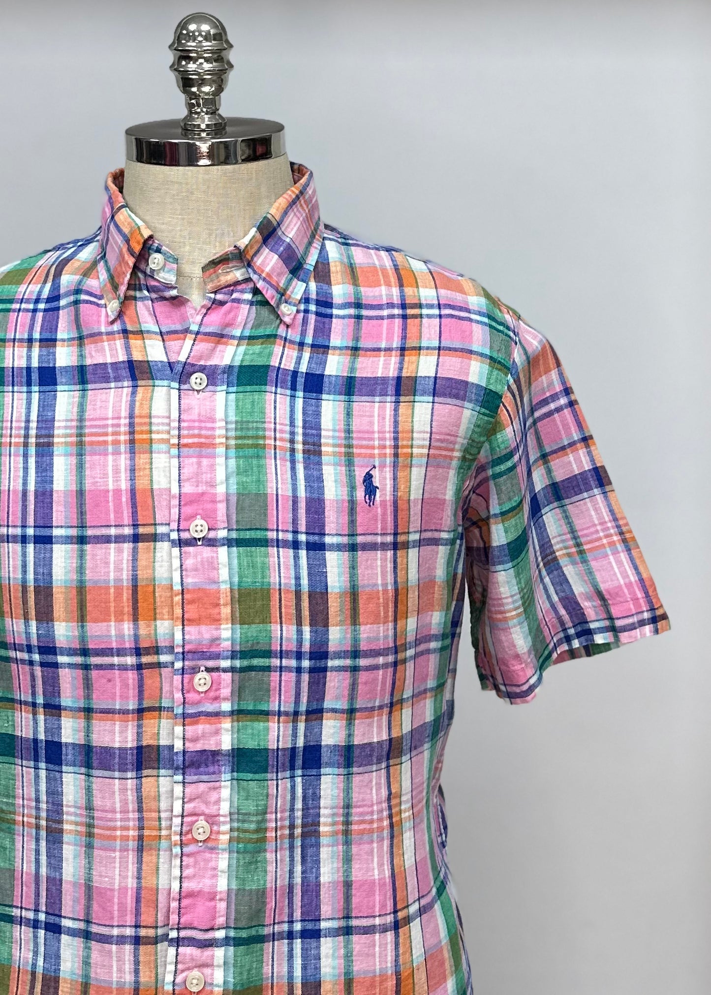 Camisa Polo Ralph Lauren 🏇🏼 de lino con cuadros multicolor Talla XL Entalle Regular