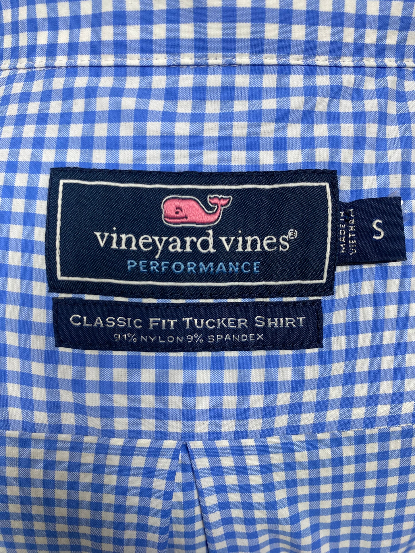 Camisa de botones Vineyard Vines 🐳 Performance de cuadros gingham en color celeste y blanco Talla M Entalle Clásico
