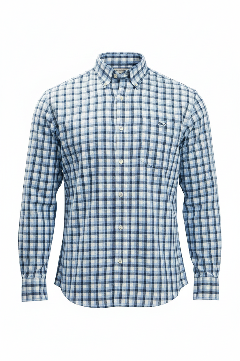 Camisa de botones Vineyard Vines 🐳 Performance de cuadros en celeste, azul y blanco Talla XL Entalle Slim Fit