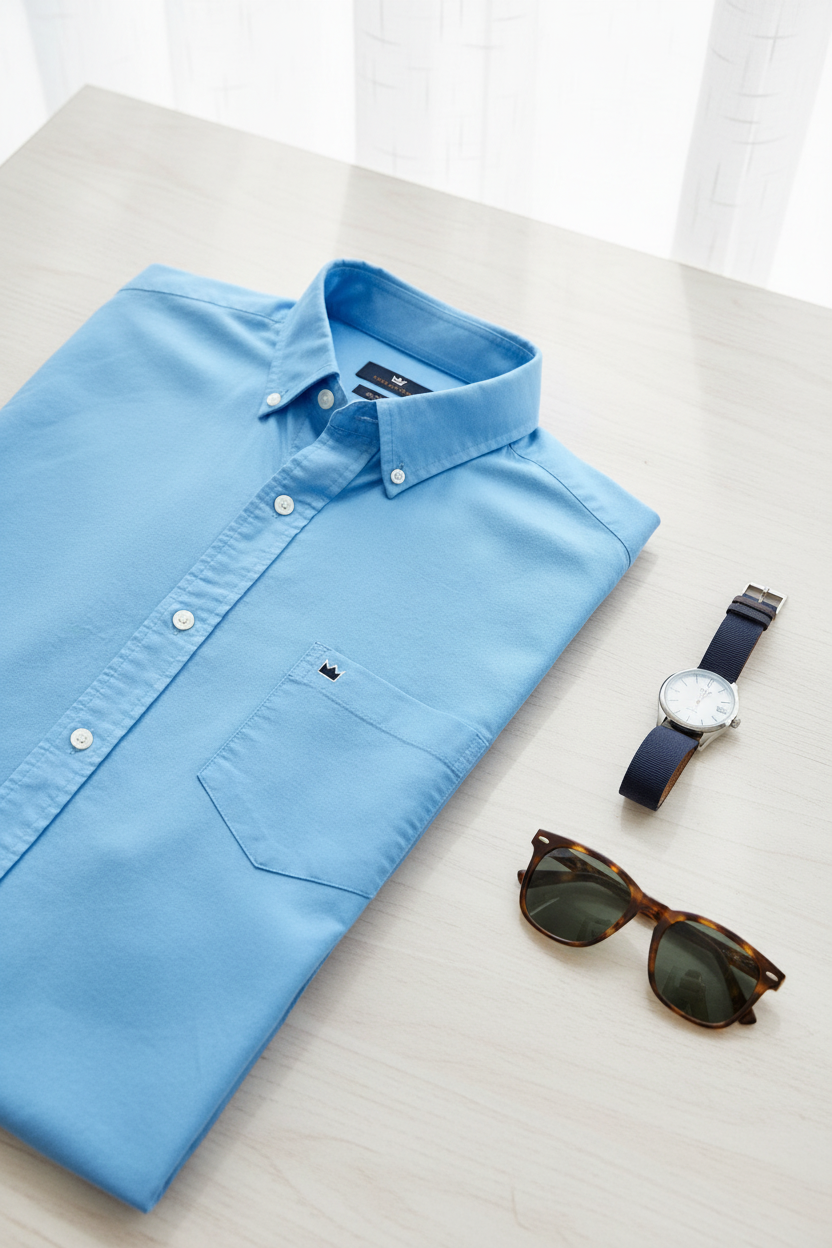 Camisa de botones Crown & Ivy 👑 Oxford en color celeste Talla L Entalle Clásico