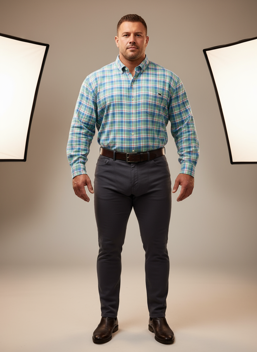 Camisa de botones Vineyard Vines 🐳 con patrón de cuadros en color verde, azul y blanco Talla 4XL Entalle Clásico
