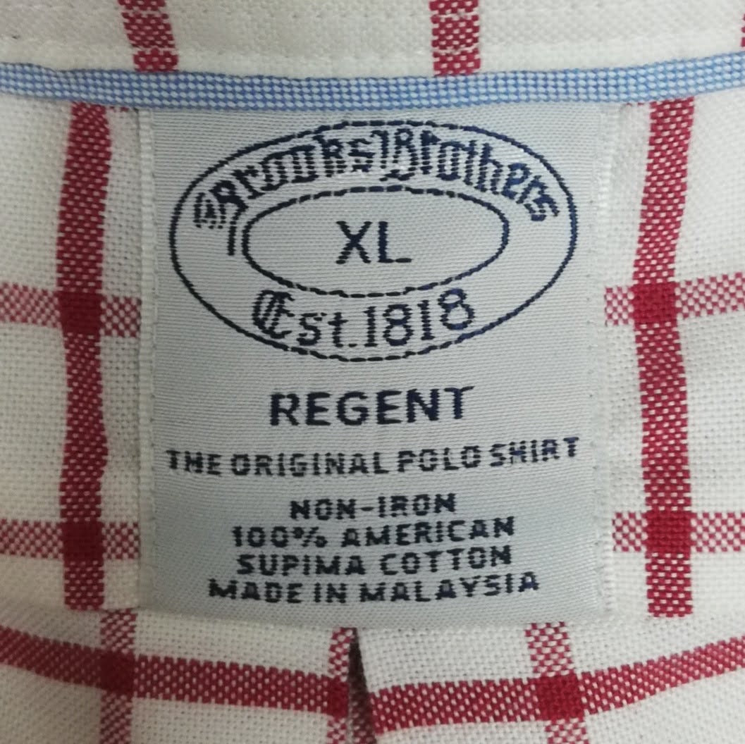 Camisa Brooks Brothers 🐑 color blanco con cuadros en rojo Talla XL Entalle Regular