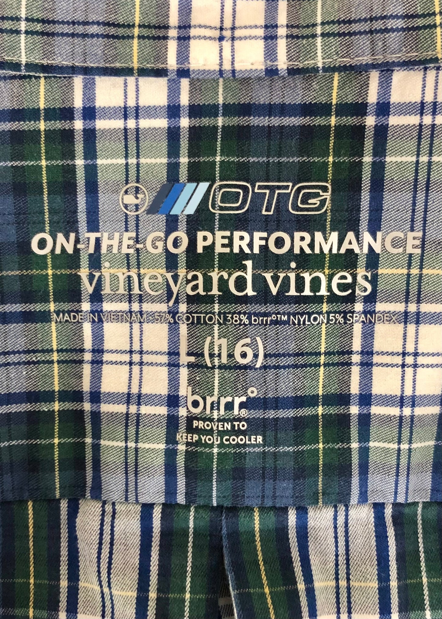 Camisa de niño Vineyard Vines 🐳 con patrón de cuadros en color azul, blanco y verde Talla L Entalle Regular