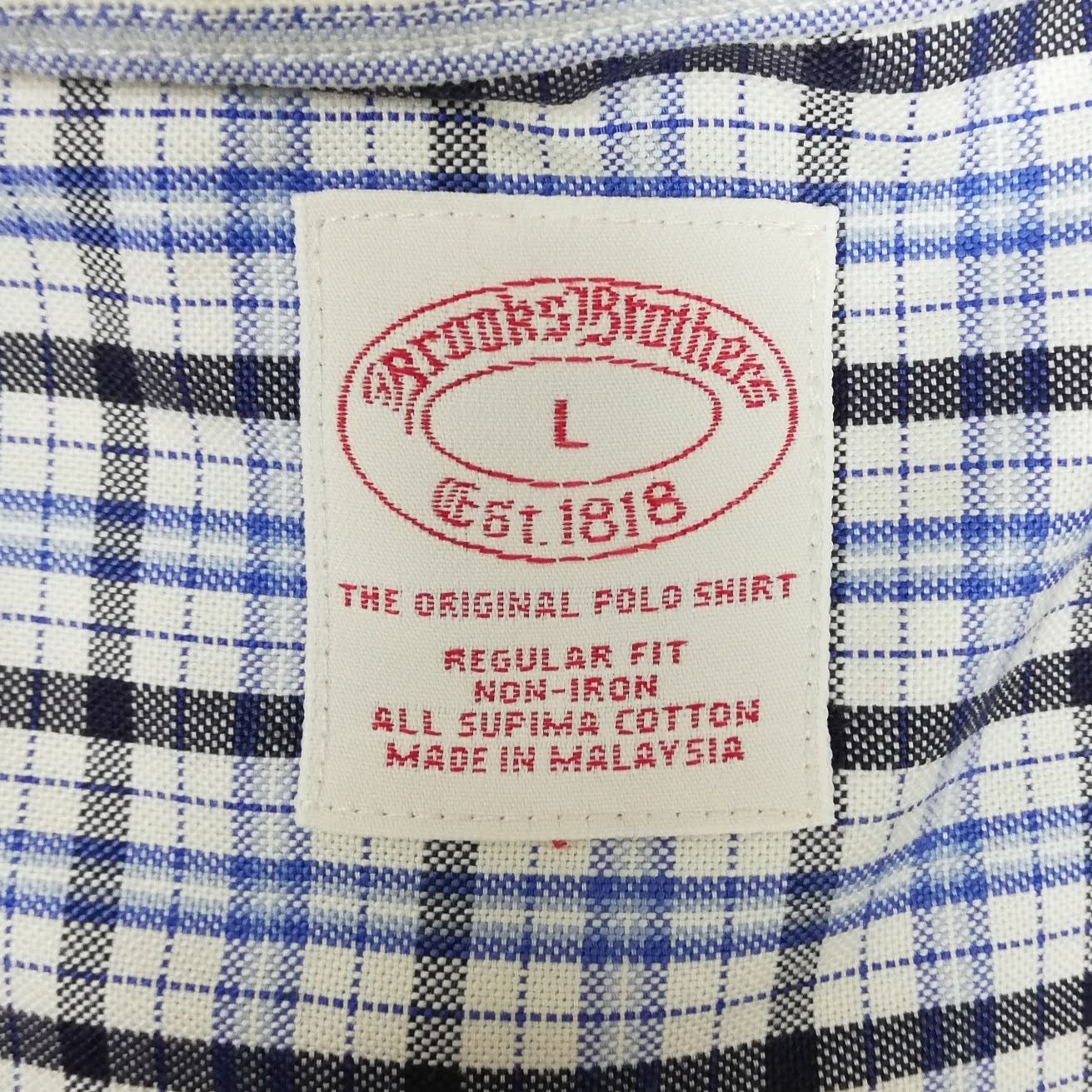 Camisa Brooks Brothers 🐑 color blanco con cuadros tartán en azul y negro Talla XL Entalle Regular