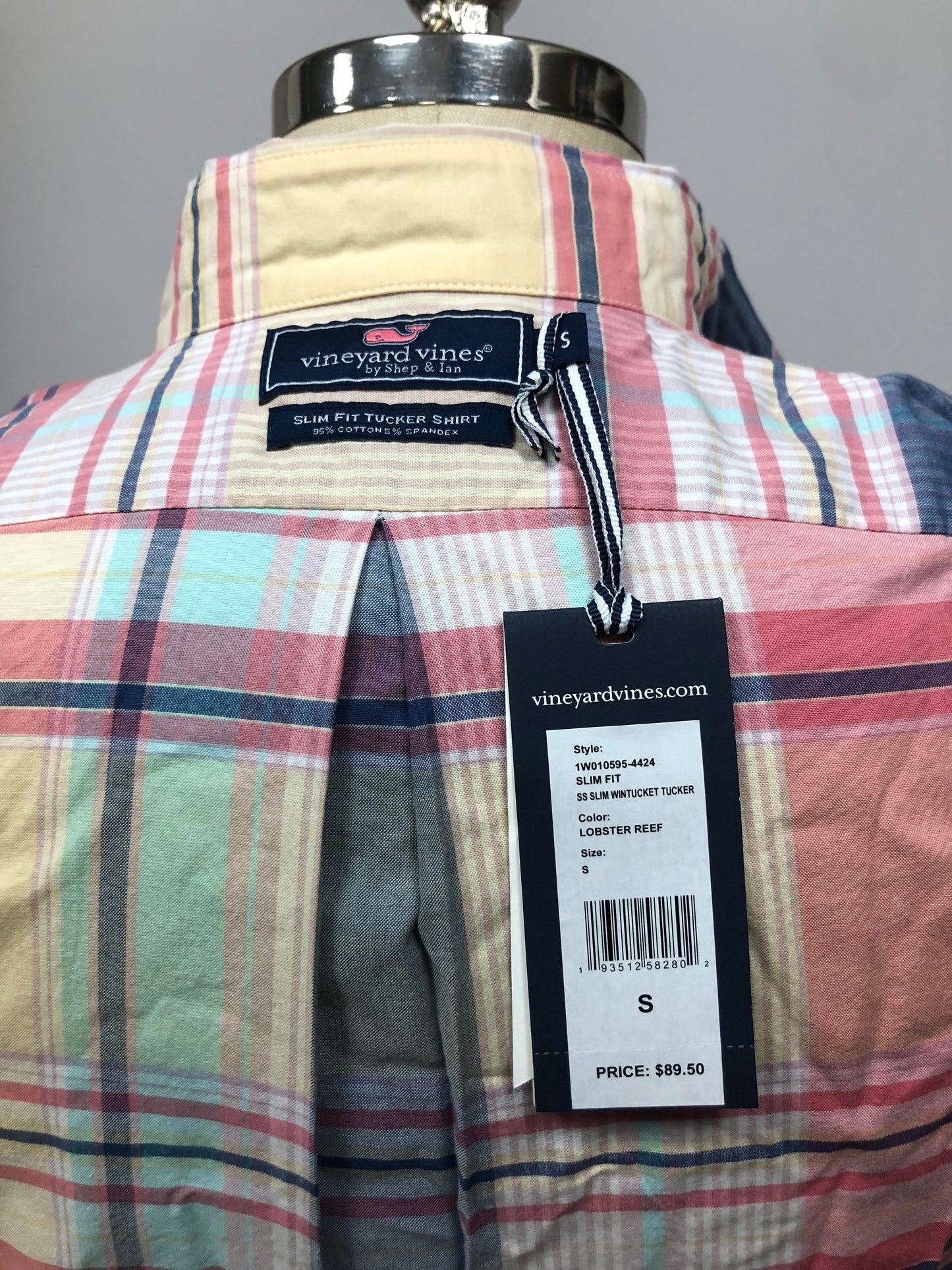Camisa Vineyard Vines 🐳 con patrón de cuadros tartán en color amarillo, rosado y azul navy Talla S Entalle Slim Fit