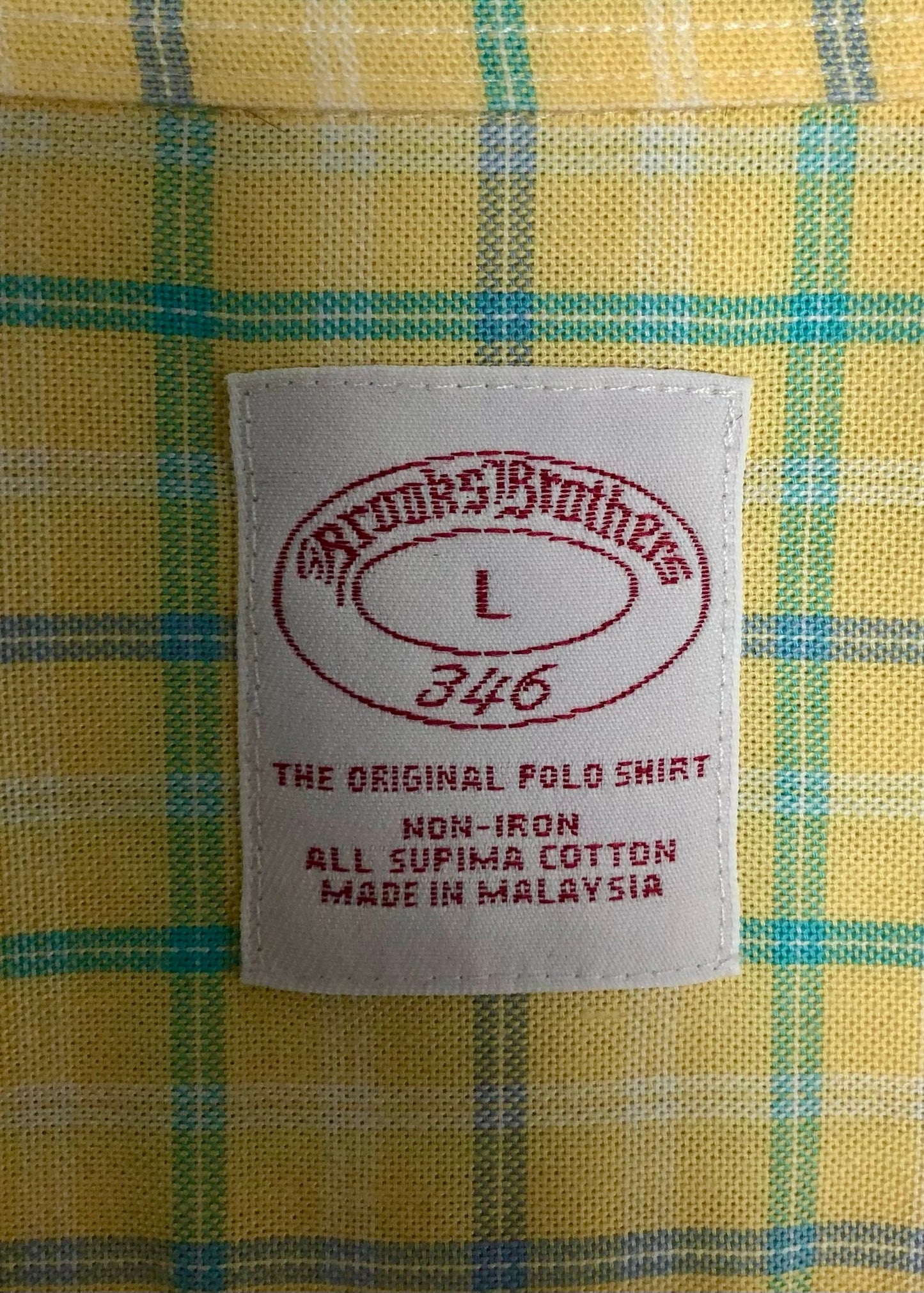 Camisa de botones Brooks Brothers 🐑 color amarillo claro con cuadros en verde y azul Talla XL Entalle Regular