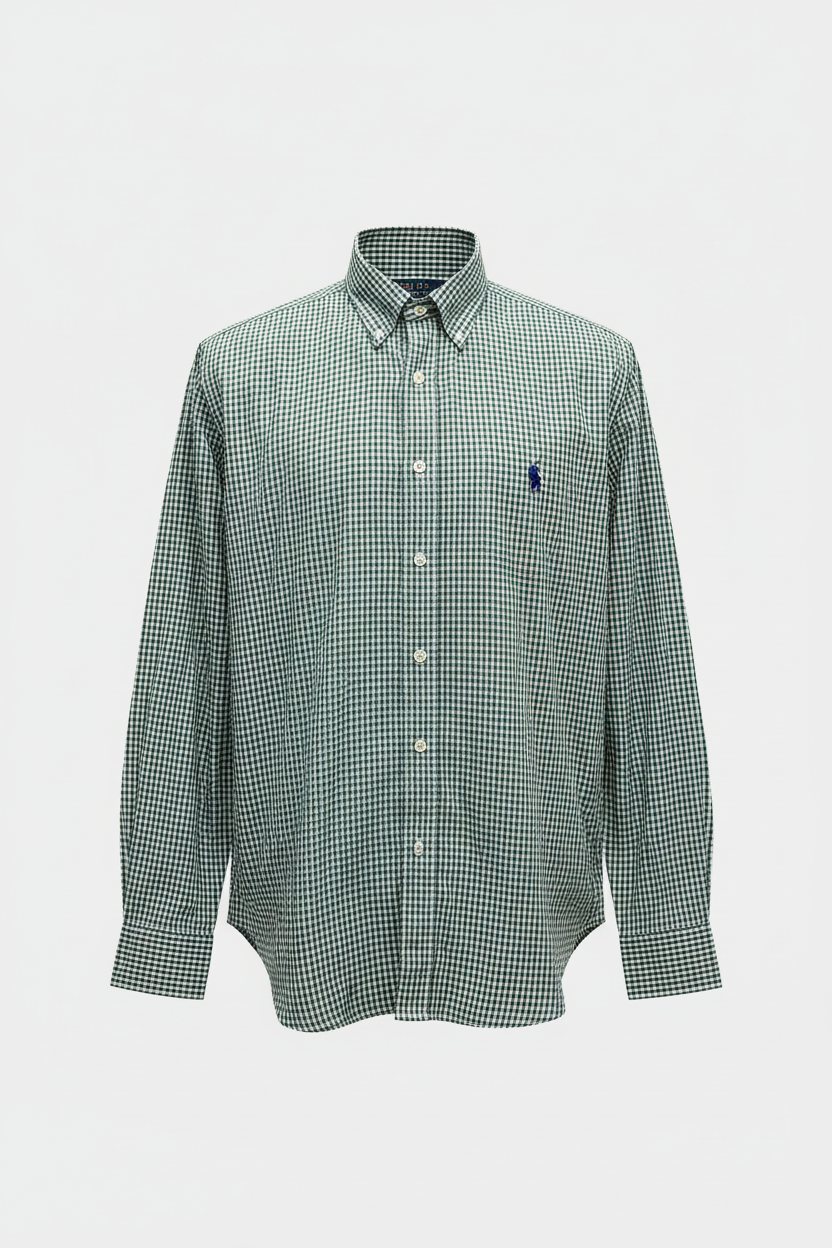 Camisa de botones Polo Ralph Lauren 🏇🏼 con patrón de cuadros gingham verde oscuro y blanco Talla XL Entalle Regular