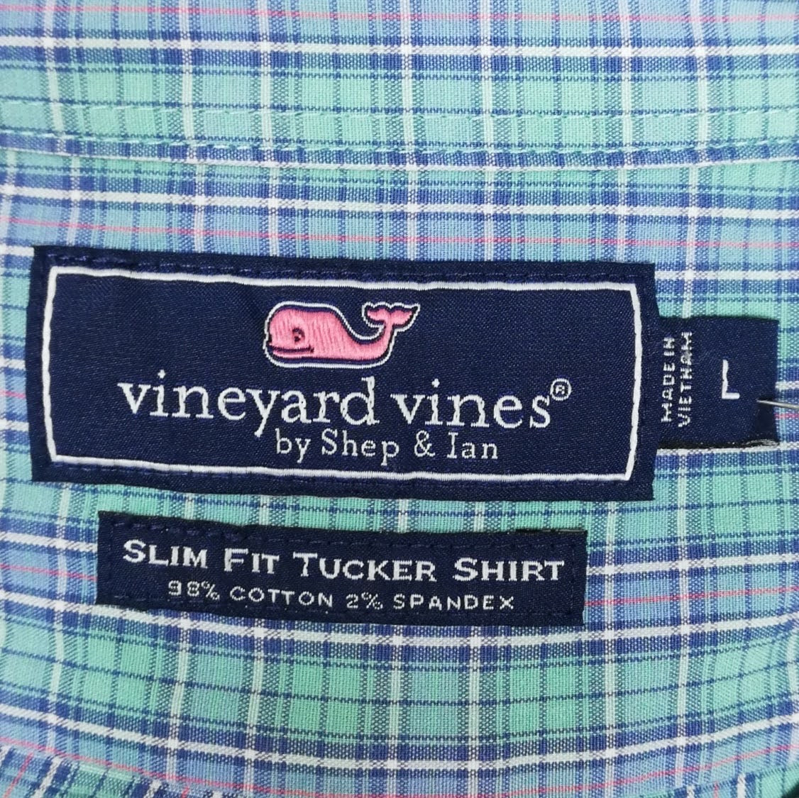 Camisa de botones Vineyard Vines 🐳 de cuadros en color azul, verde y blanco Talla L Entalle Slim Fit