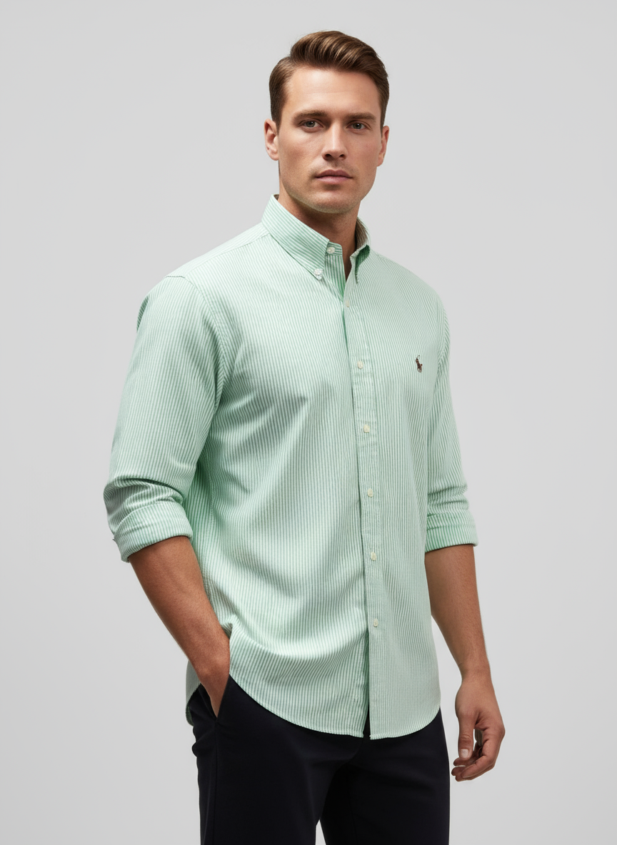 Camisa de botones Polo Ralph Lauren 🏇🏼 Oxford de rayas en verde menta y blanco Talla L Entalle Clásico