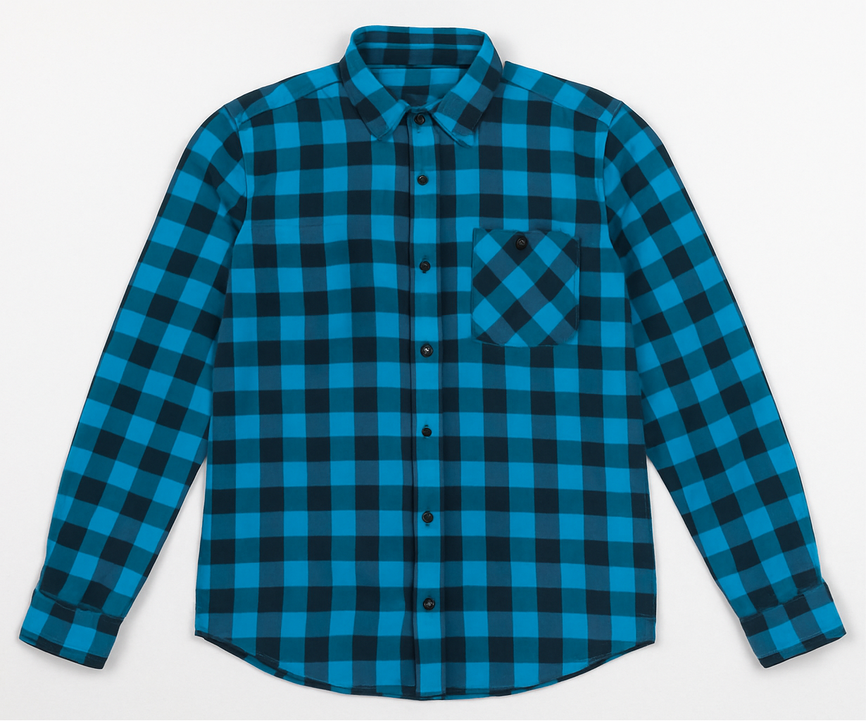 Camisa de botones American Eagle 🦅 de cuadros en color turquesa y negro Talla S Entalle Clásico