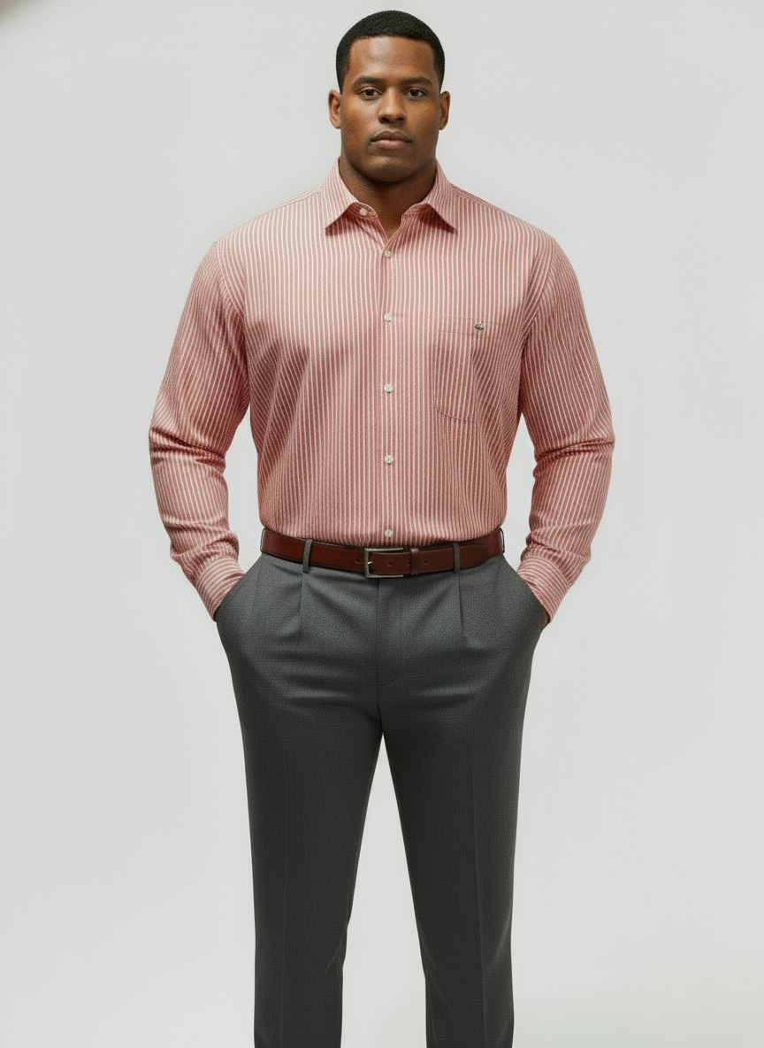 Camisa de botones Lacoste 🐊 de rayas en Salmon y blanco Talla XXL Entalle Regular