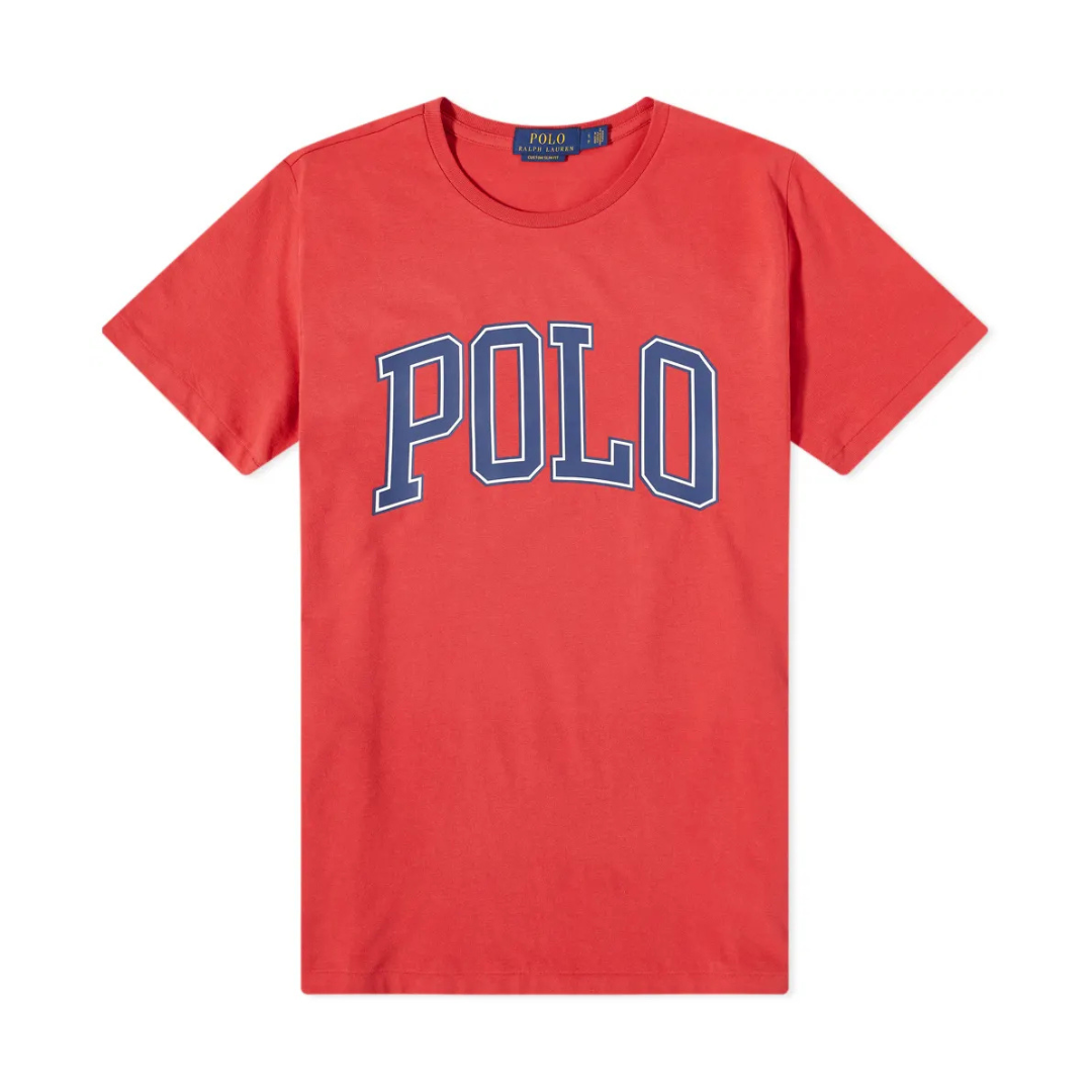 Camiseta cuello redondo Polo Ralph Lauren 🏇🏼 color rosado magenta y logo estampado en azul Talla S Entalle Clásico