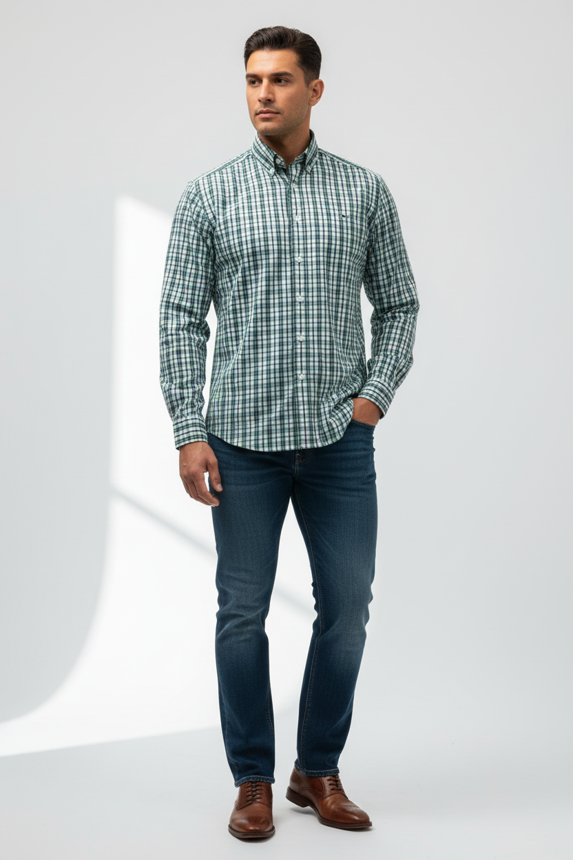 Camisa de botones Vineyard Vines 🐳 color blanco de cuadros en rosado, azul y verde Talla M Entalle Slim Fit