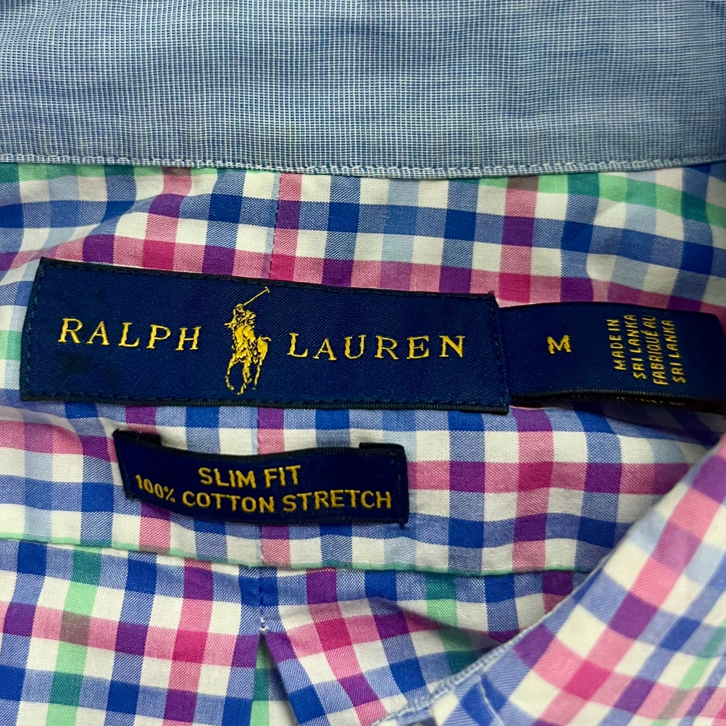 Camisa Polo Ralph Lauren 🏇🏼 color blanco con patron de cuadros en rosado, verde y azul Talla M Entalle Slim Fit