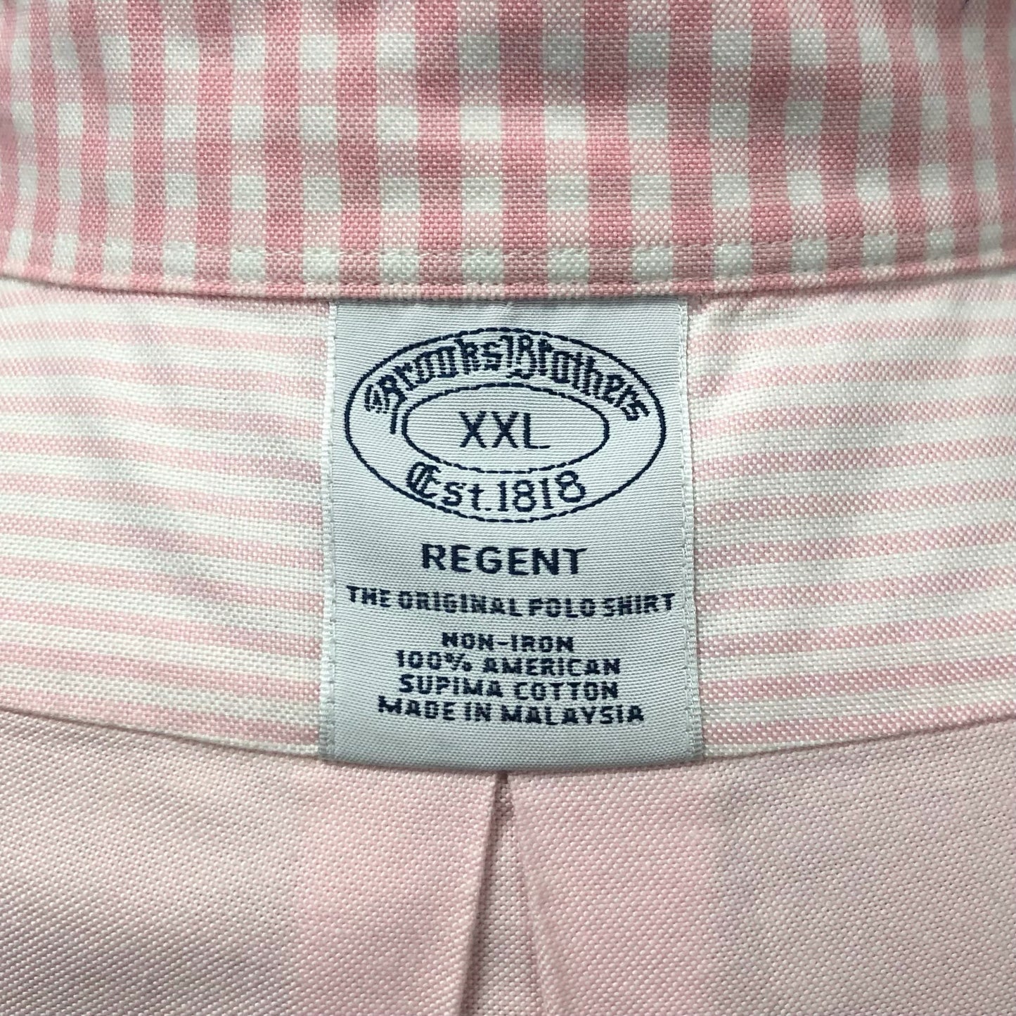 Camisa Brooks Brothers 🐑 con patron de rayas y cuadros gibgham en rosado y blanco Talla XXL Entalle Regular