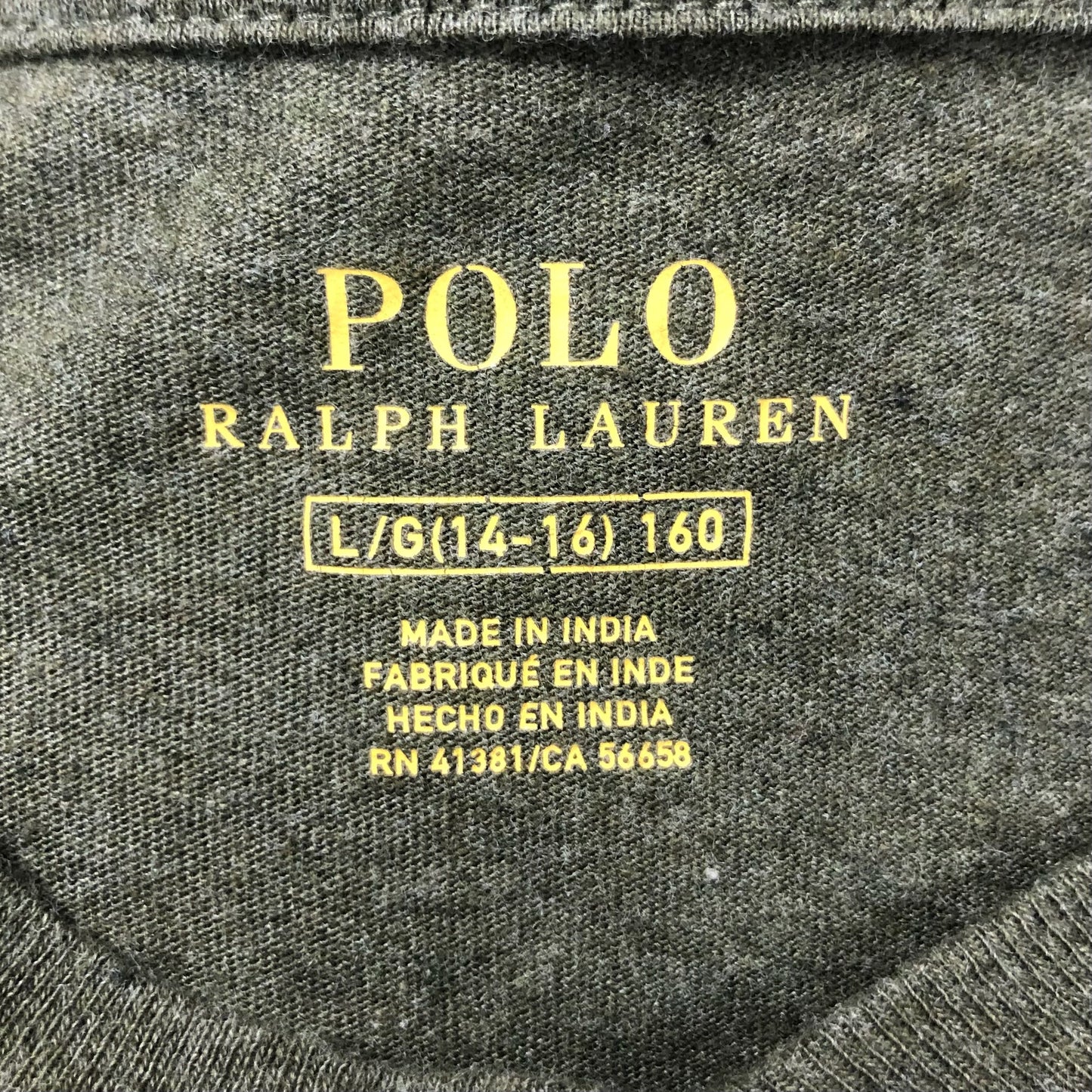 Camiseta cuello V de niño Ralph Lauren 🏇🏼 Color verde olivo Talla L (14-16) Entalle Regular
