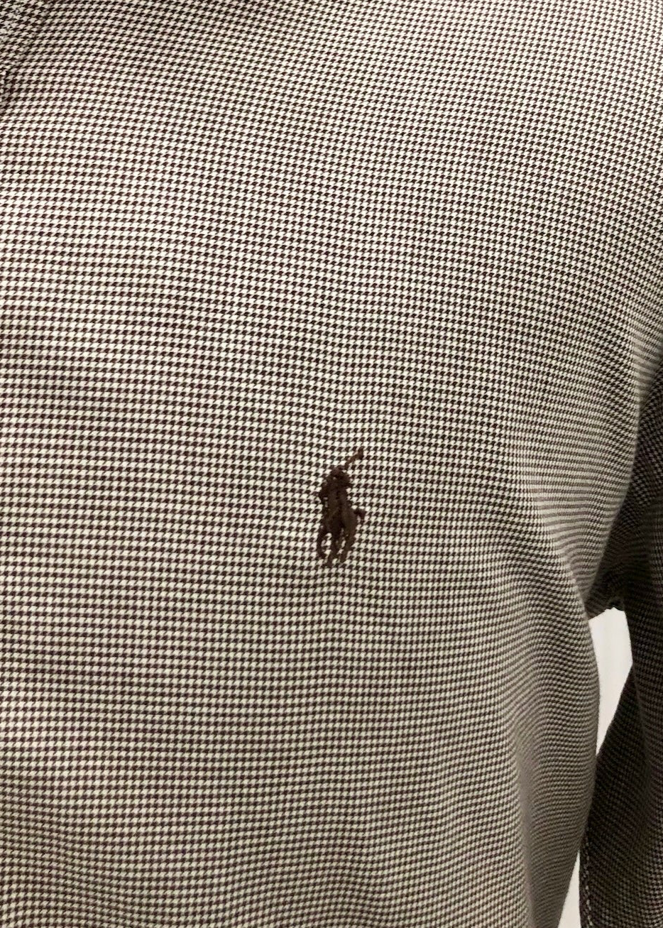 Camisa de botones Polo Ralph Lauren 🏇🏼 con patron de cuadros finos marrón y blanco Talla L Entalle Regular