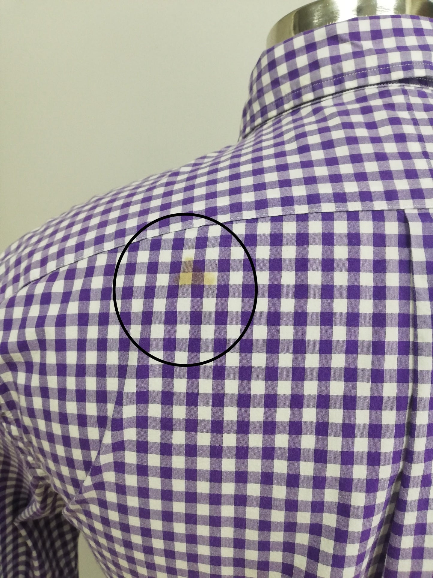 Camisa Polo Ralph Lauren 🏇🏼 con patron de cuadros gingham morado y blanco Talla L Entalle Regular (ver descripción)