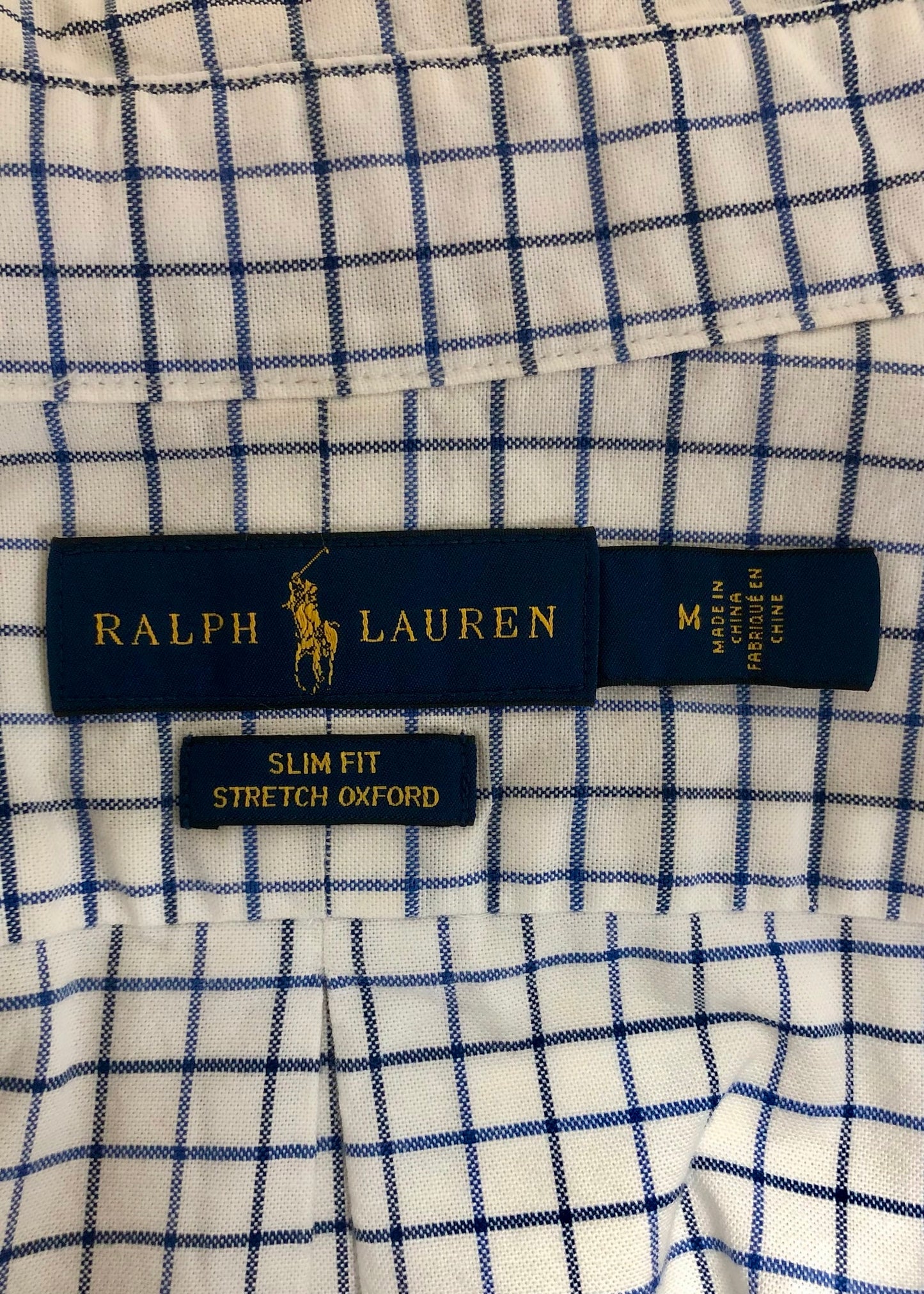 Camisa Polo Ralph Lauren 🏇🏼 Color blanco de cuadros en azul navy Talla M Entalle Slim Fit