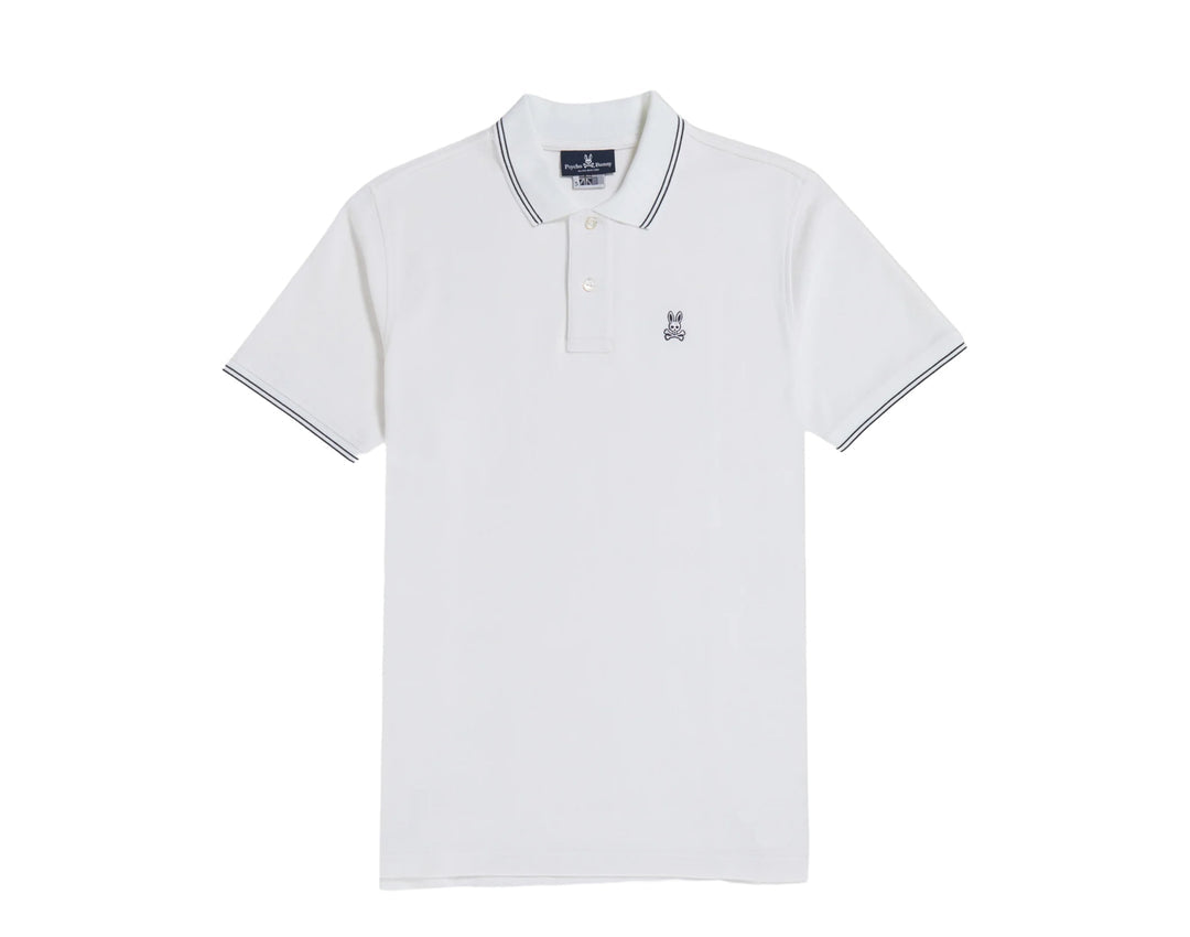 Camiseta Polo Psycho Bunny 🐰 Pique en color blanco con diseño de cuello en negro Talla S Entalle Regular