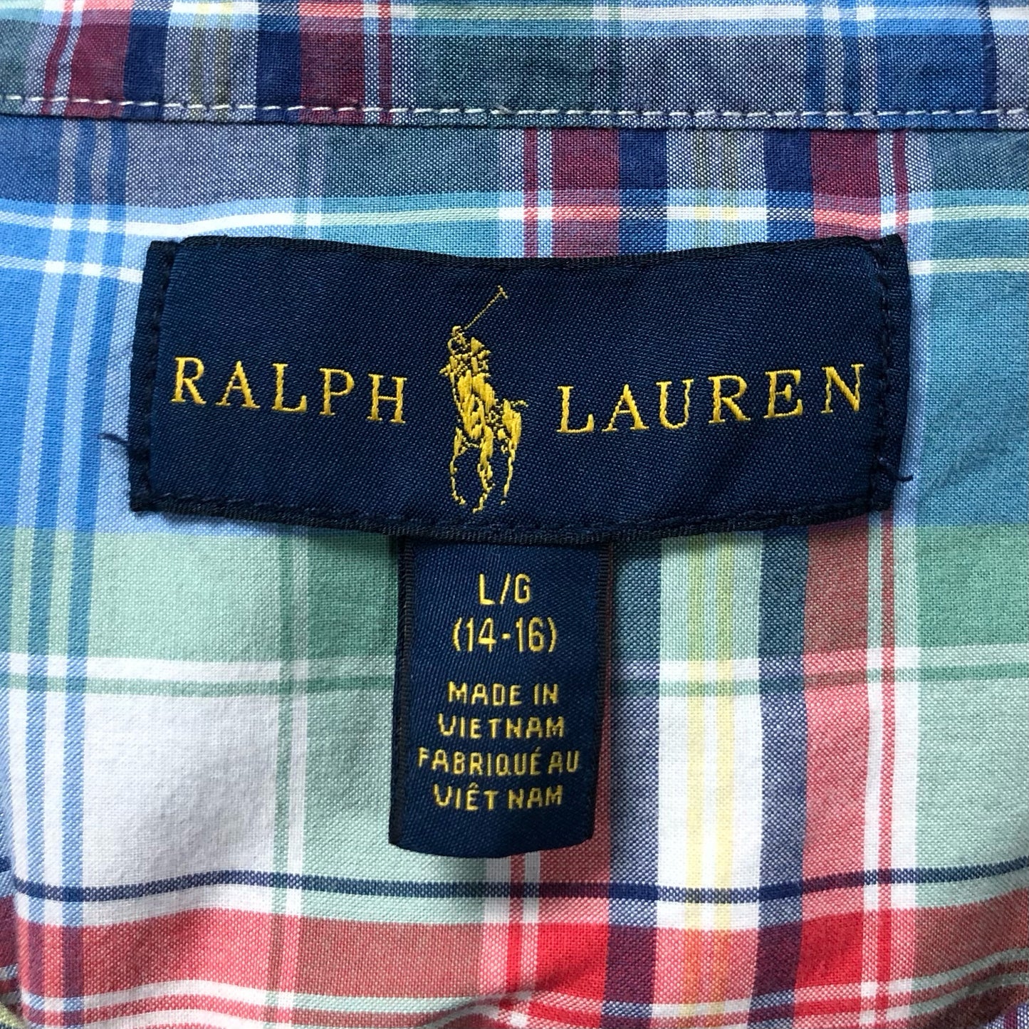 Camisa de niño Polo Ralph Lauren 🏇🏼 con patron de cuadros en verde claro, rojo y azul Talla L (14-16) Entalle Regular