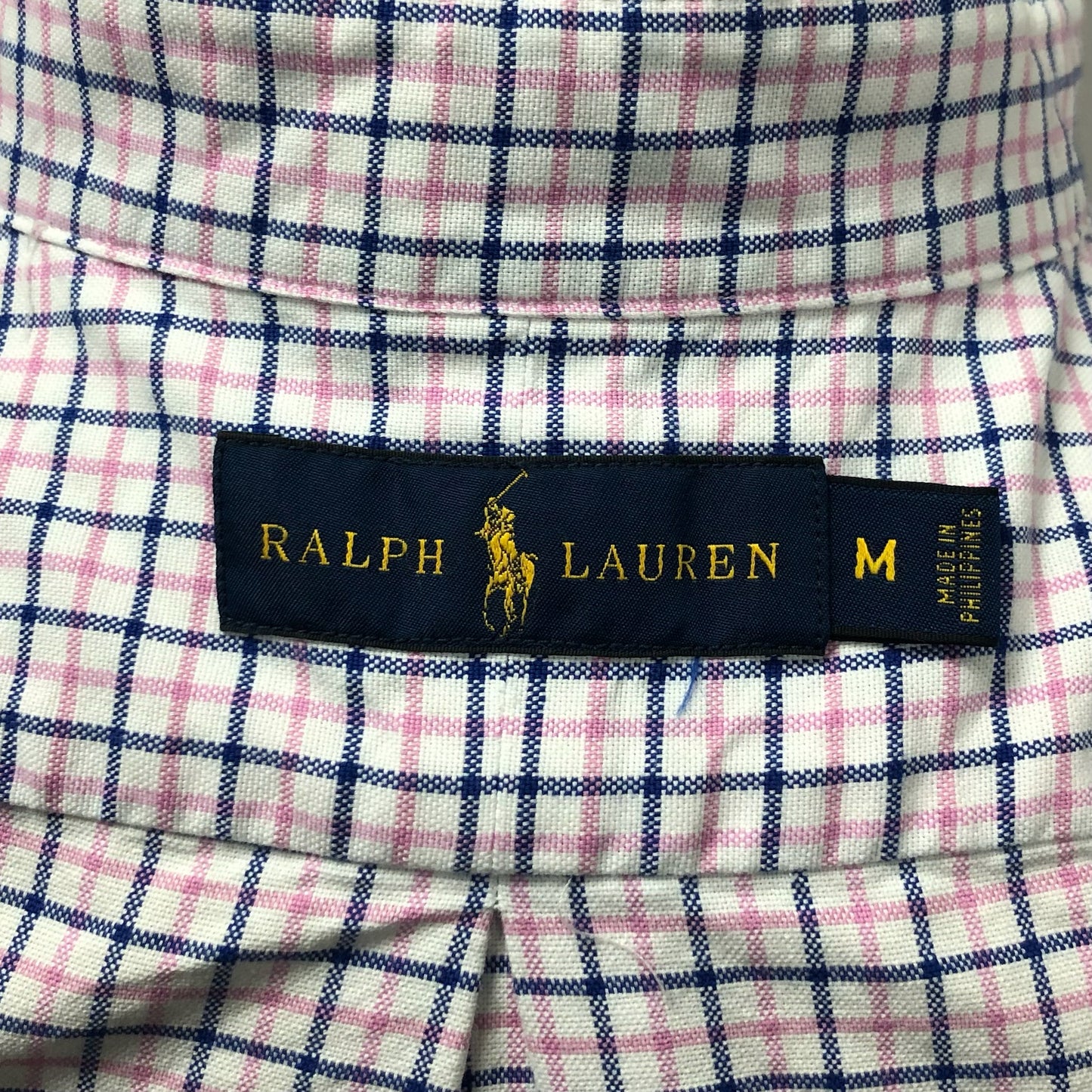 Camisa Polo Ralph Lauren 🏇🏼 color blanco con patron de cuadros en color rosado y azul navy Talla M Entalle Regular