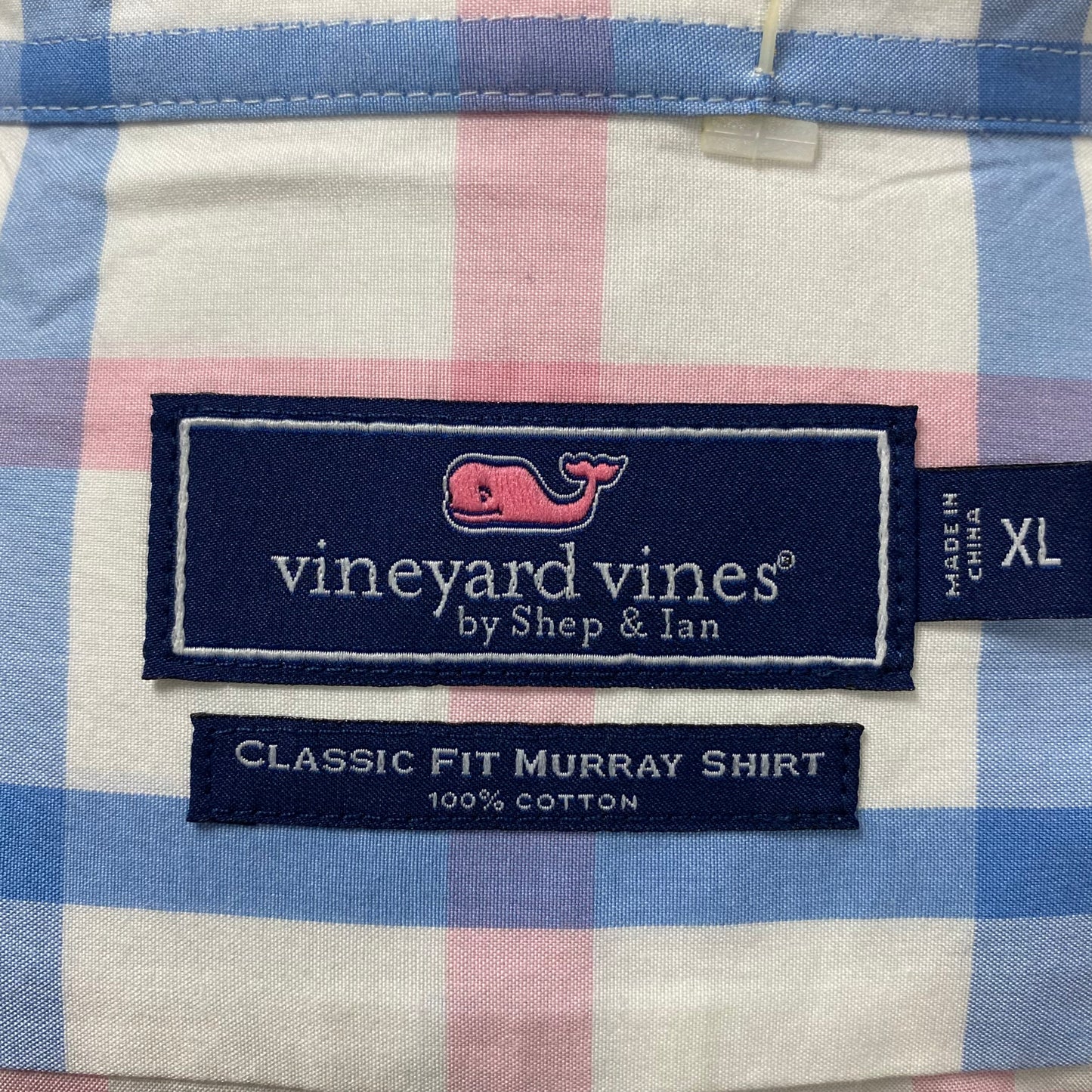 Camisa de botones Vineyard Vines 🐳 color blanco de cuadros en color rosado y celeste Talla XL Entalle Clasico