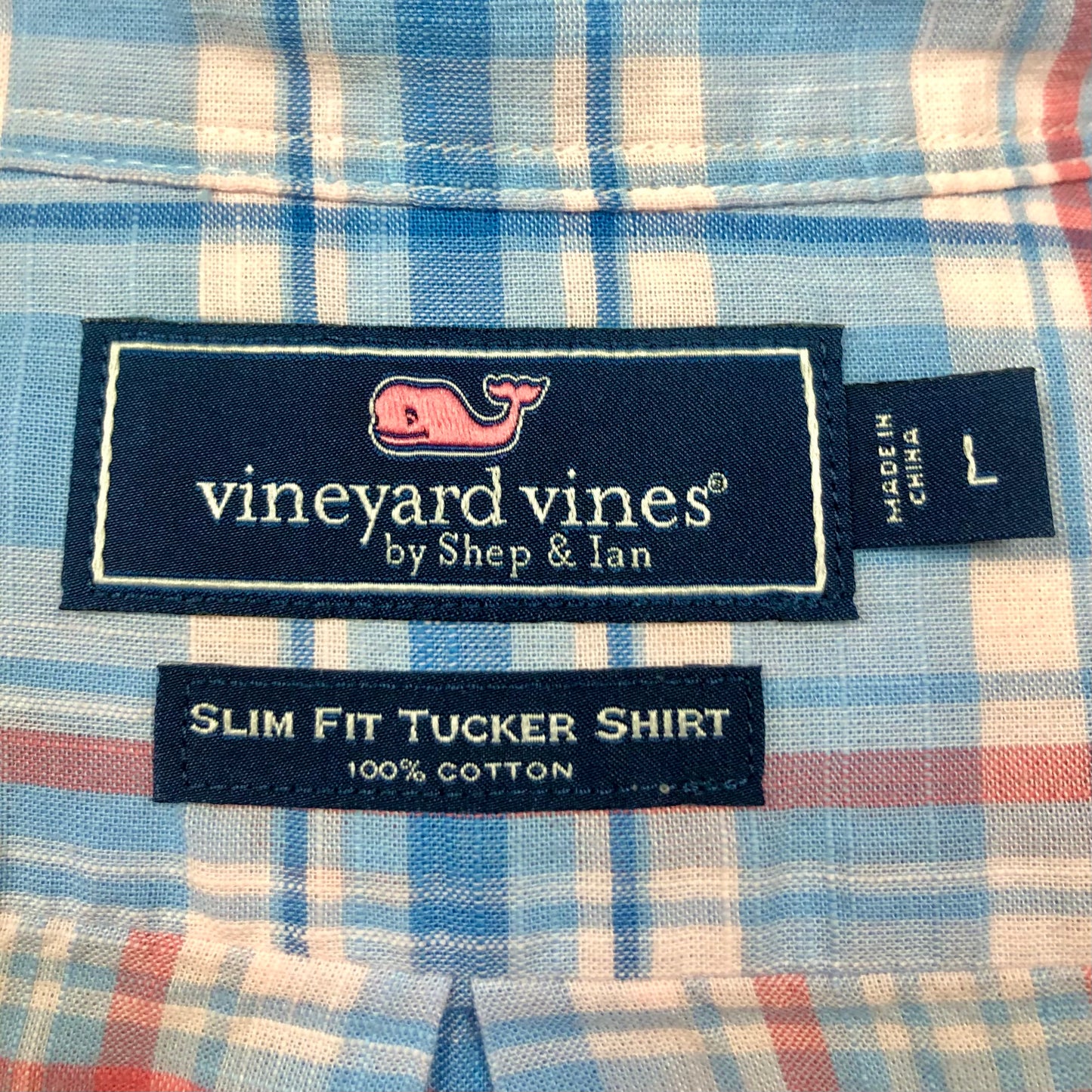 Camisa Vineyard Vines 🐳 con patrón de cuadros tartán en color rojo, azul y blanco Talla L Entalle Slim Fit