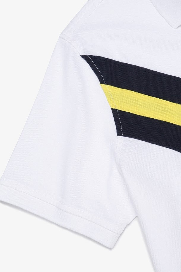 Camiseta Polo Brooks Brothers 🐑 color blanco con franjas en azul y amarillo Talla M Entalle Slim Fit