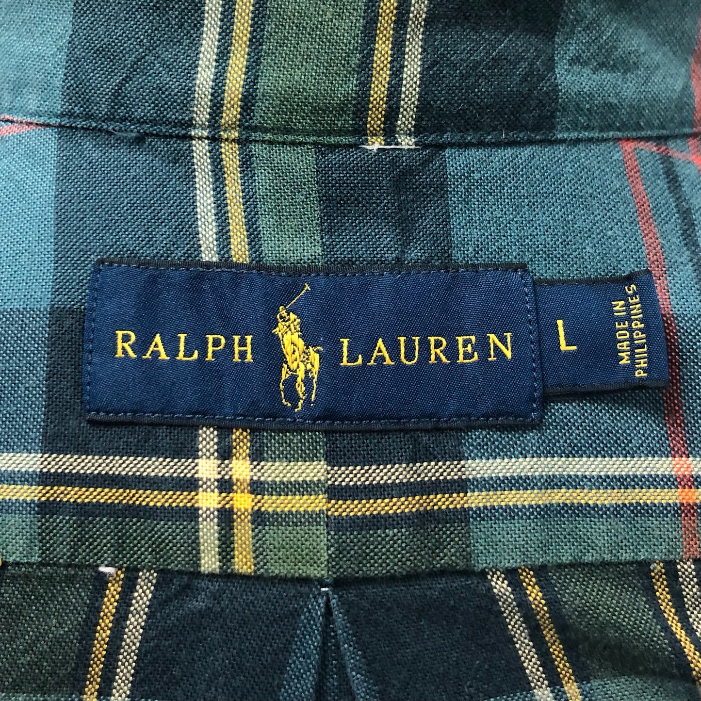 Camisa Polo Ralph Lauren 🏇🏼 con patron de cuadros tartán en color verde oscuro, rojo y amarillo Talla L Entalle Regular