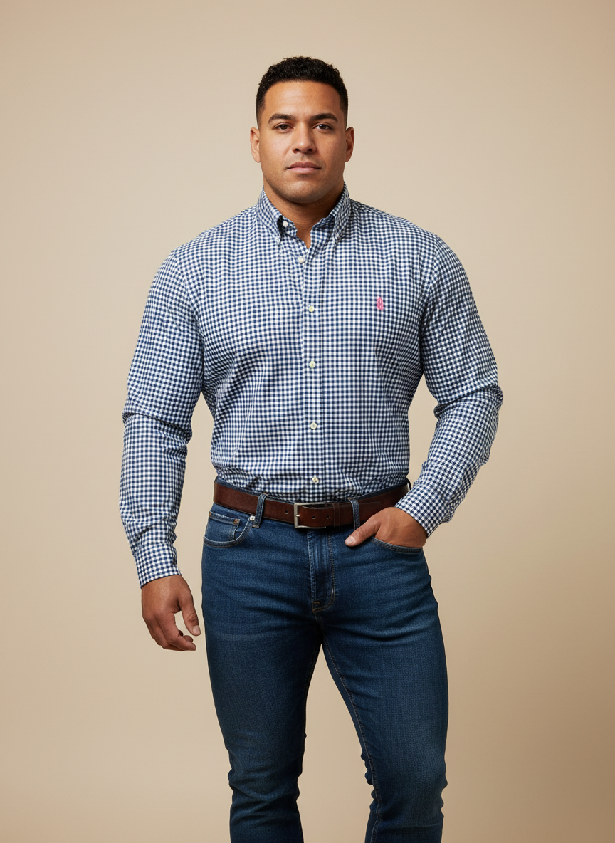 Camisa de botones Polo Ralph Lauren 🏇🏼 de cuadros gingham azul y blanco Talla L Entalle Clásico